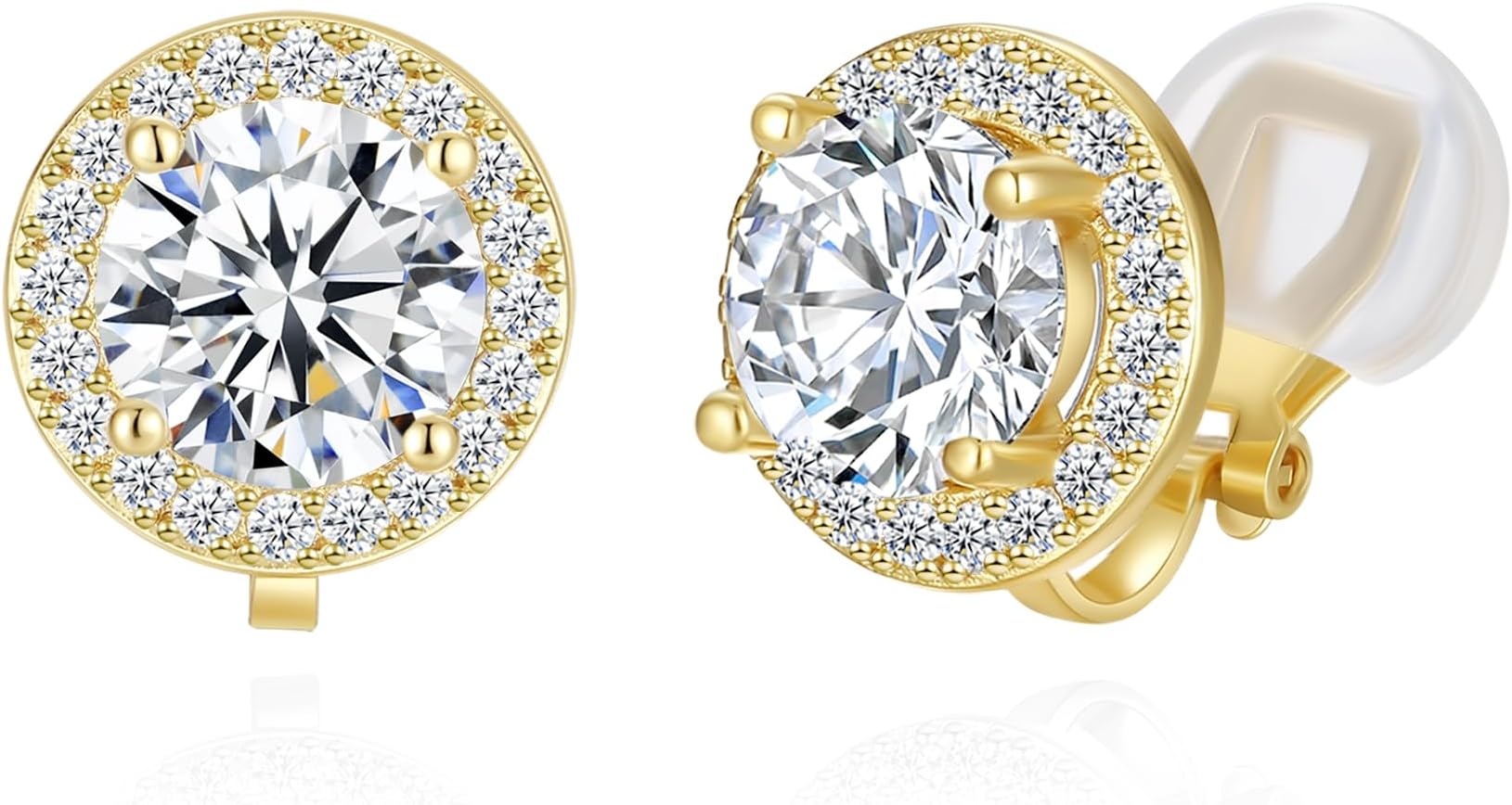 8MM Cubic Zirconia Crystal Clip On Stud Earrings Round Non Pierced Earrings for Women