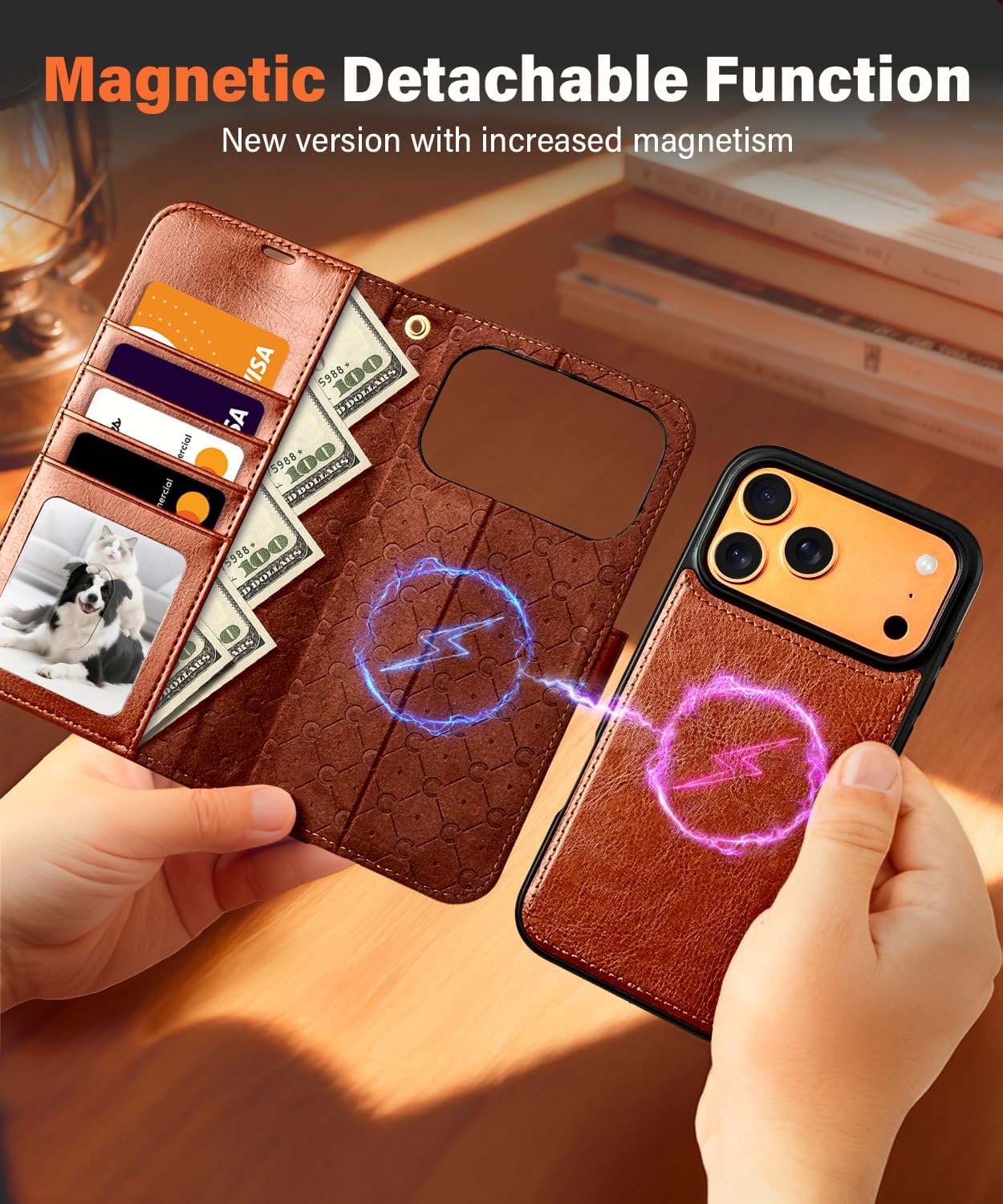 for iPhone 17 Pro Max Leather Wallet Case Compatible with MagSafe,Retro Leather Flip Case with Kickstand and Card Slots Magnetic Phone case for iPhone 17 Pro Max,Brown