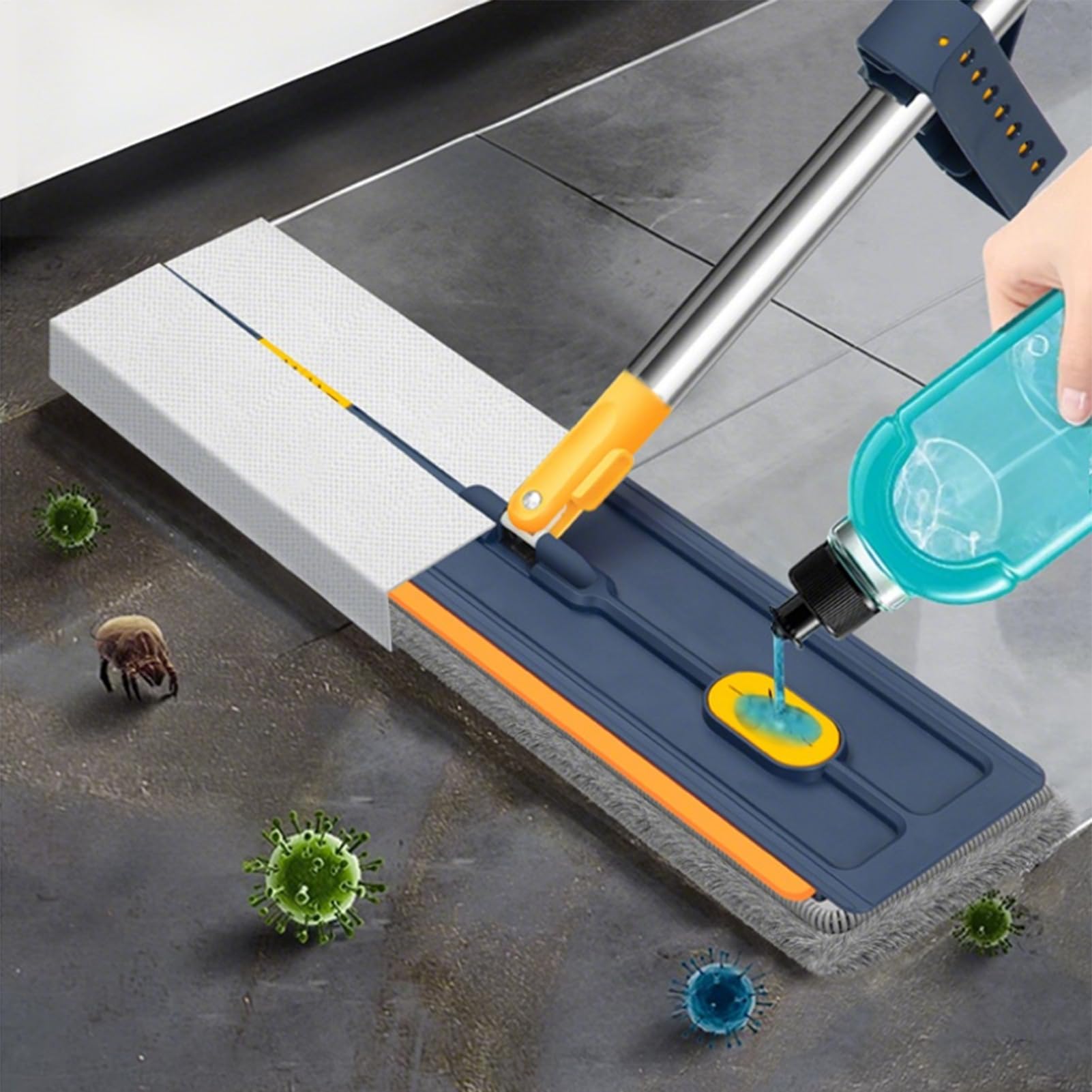 Flachmopp - Boden Dirt Remover Tool | Reinigungstrucber | Haushaltsreiniger | Flachschmopp mit Griff für Hartholz, Fliesen, Teppich, Bad, Garage, Wohnung, Schlafsaal, h