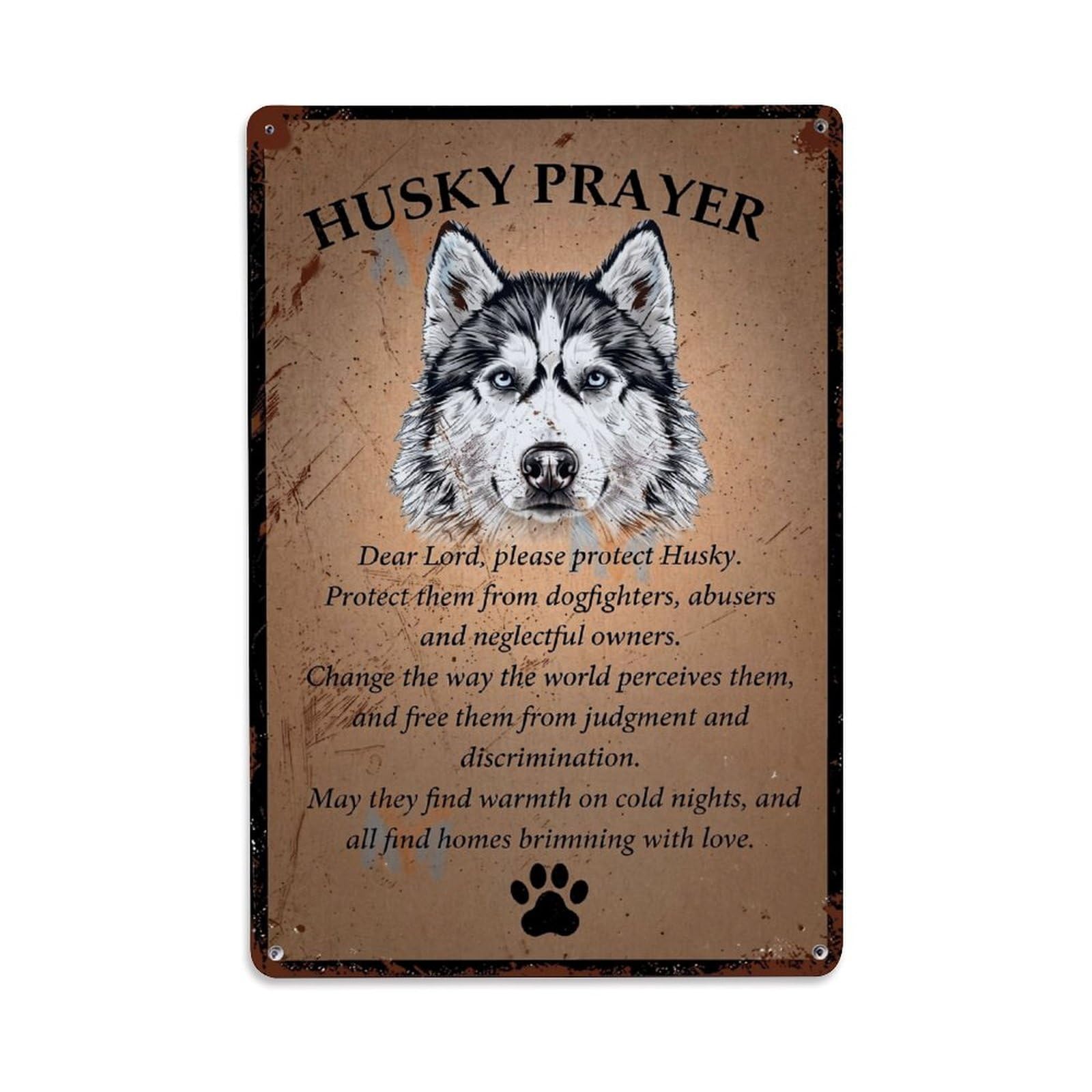 Jdfenggu Vintage Husky Prayer Dog Protection Art Retro Metal Tin Sign, Decor Art Poster For Bar, Home, Man Cave, Kitchen, Laundry Room Gift 8X12inch