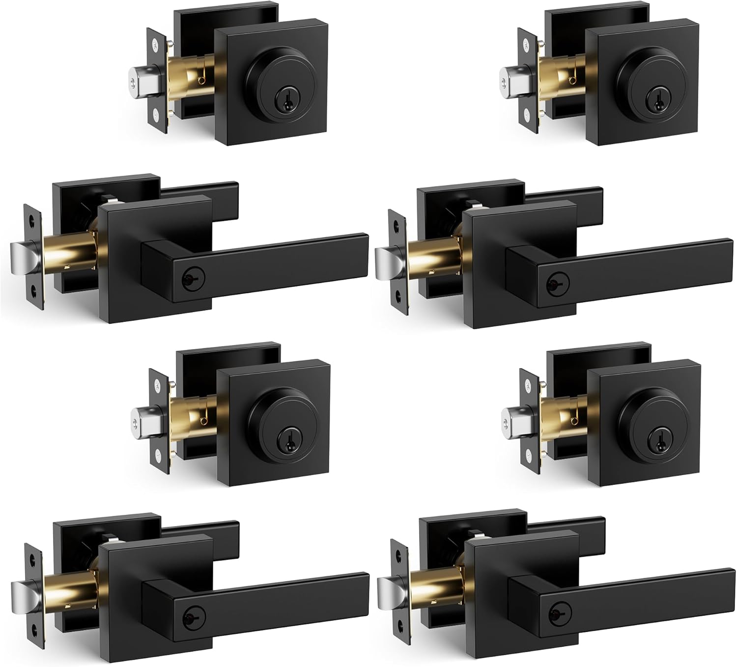 Front Door Lock Set,Keyed Alike Heavy Duty Exterior Door Lock Set,Entry Door Handle and Single Cylinder Deadbolt Combo for Office and Home Security, Reversible for Right and Left Side, Matte Black