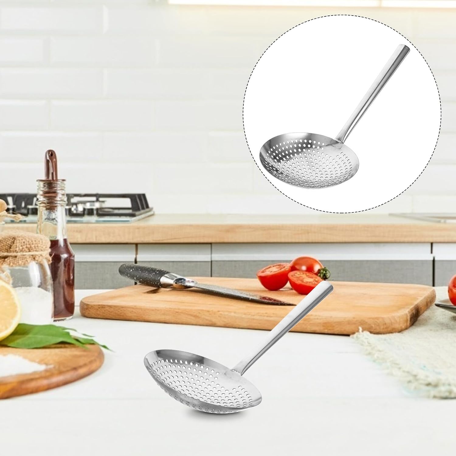 Magnetic Stainless Steel Skimmer Ladle Heat Resistant Long Handle Wire Strainer Spoon for Cooking and Frying