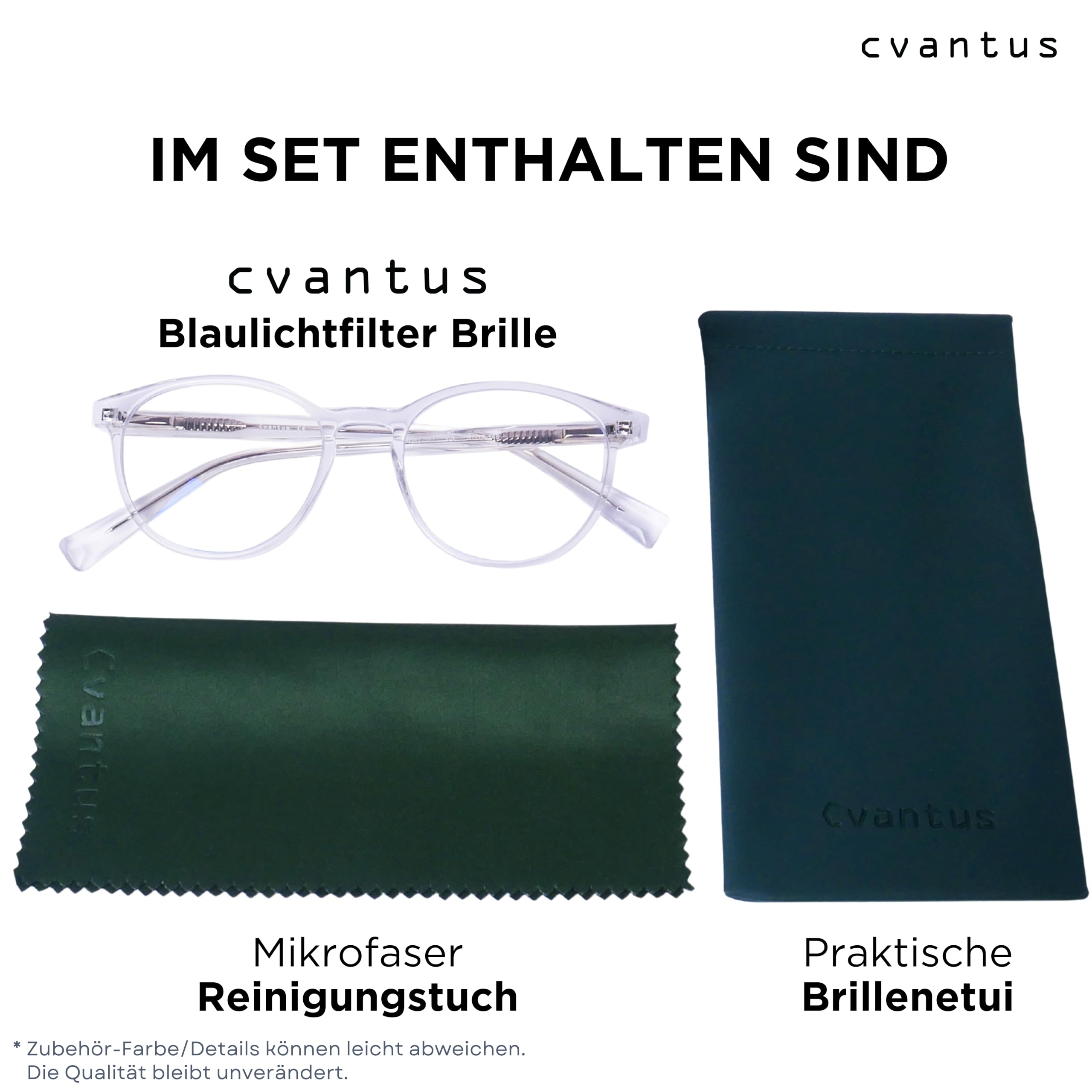 Cvantus Premium Blaulichtfilter Brille Herren & Damen | Blaulicht- & UV-Blocker, Antireflex, Antistatisch | Durchsichtig Blaulichtfilter Brille Rund | Verschreibungsqualität - Hergestellt von Optikern