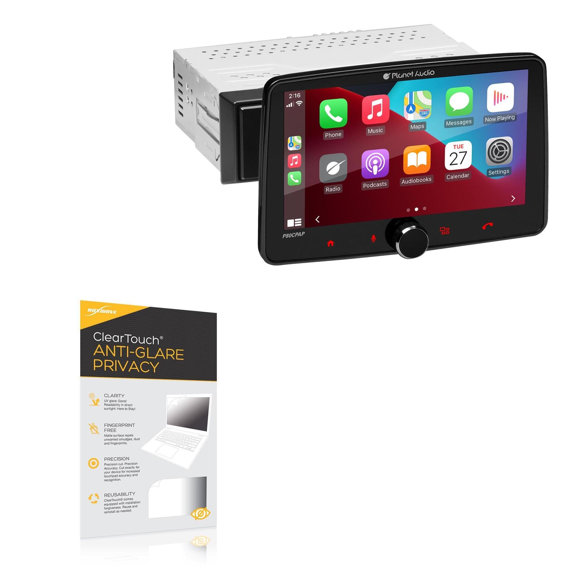 BoxWave Screen Protector Compatible with Planet Audio P80CPAP - ClearTouch Anti-Glare Privacy (2-Pack), Privacy Screen Protector Flexible Film Anti-Glare