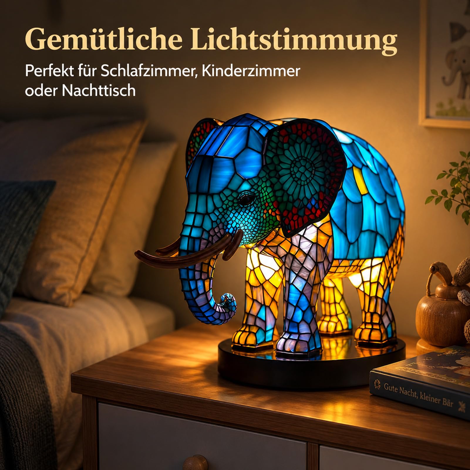 Drawelry 3D Tier Harz Figur Statue Nachtlicht mit Bunte LED Tierlampe Dekoration, Wolf Löwe Eule Skulptur Tischlampe für Wohnzimmer Schlafzimmer Kinderzimmer Deko Weihnachten Geschenk (Elefant)