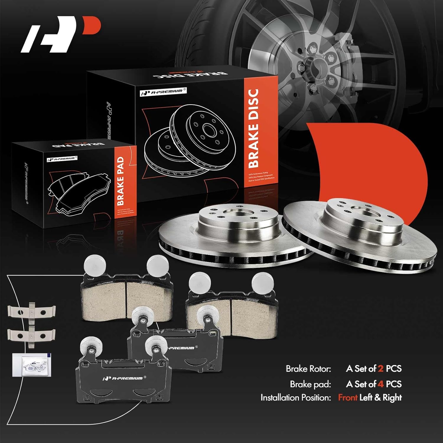 A-Premium 13.58 in (345 mm) Front Vented Disc Brake Rotors + Ceramic Pads Kit Compatible with Select Tesla Models - Model S 2012 2013 2014 2015 2016, 6-PC Set