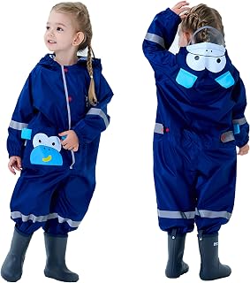 Puddle Suit for Kids Boys Girls Waterproof Suit All in One Raincoat Lightweight Hooded Portable Breathable Easy to Dry Rainsuit Rainwear for Children Toddler Baby Unisex 2-8 Years