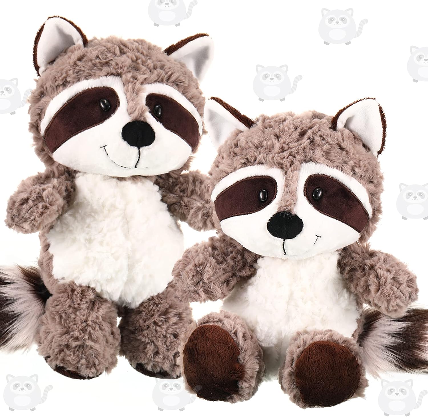 2-Piece Raccoon Plush Set - Soft, Cute, 14-Inch Brown Raccoon Stuffed Animals for Kids