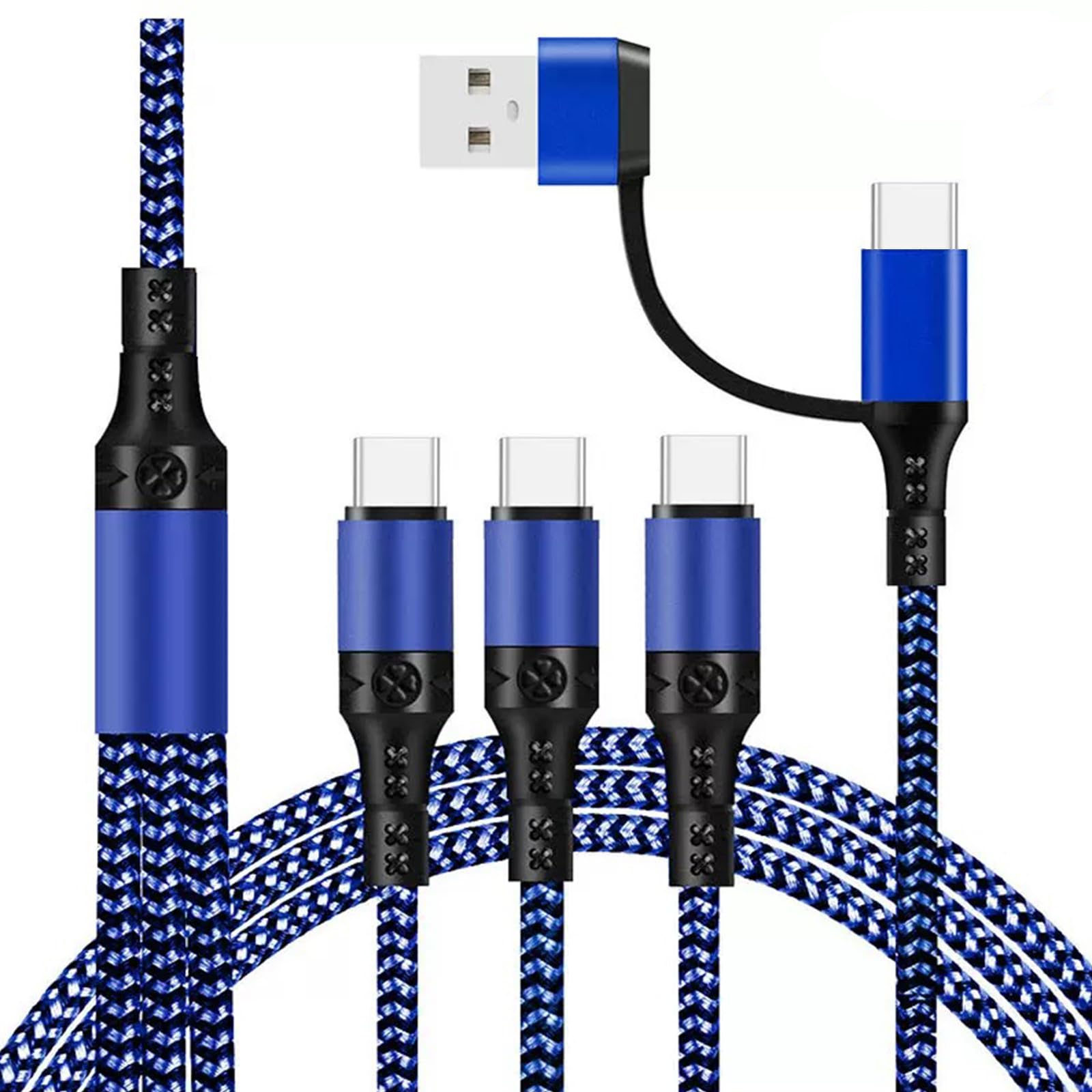 Cavo USB C, Cavo Multi USB Type-C 5 in 1 con Ricarica Rapida in Nylon Intrecciato con 3 Connettori USB C, Cavo di Ricarica Multi-Tipi per Telefono iPhone 17/16/15, Samsung Galaxy, Huawei, Honor