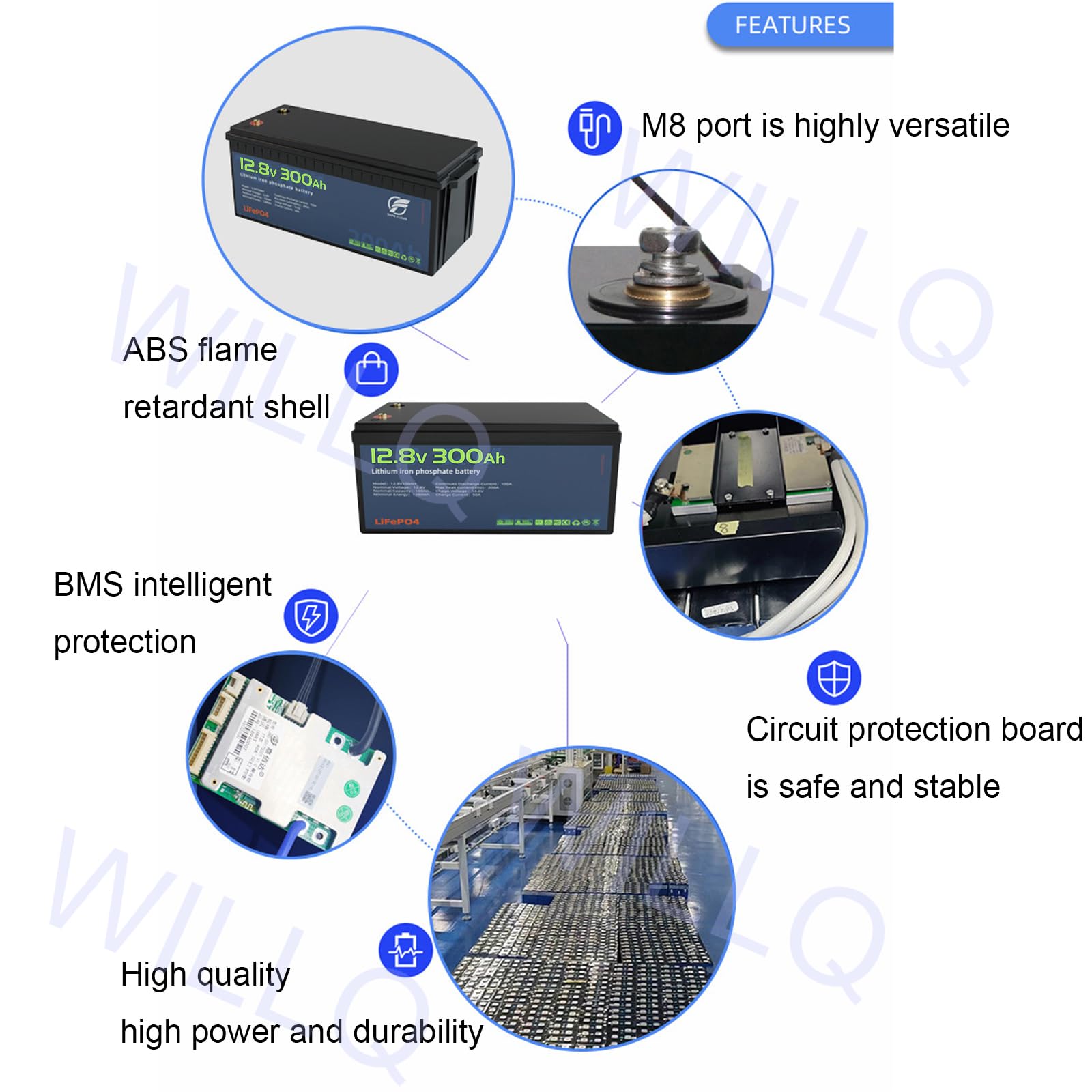 Batería de Litio 12V 300Ah 200Ah 150Ah 100Ah 50Ah baterías LiFePO4 con BMS batería Recargable de fosfato de Hierro y Litio 12,8V para Motor de Pesca con curricán Marino Solar,12v300ah