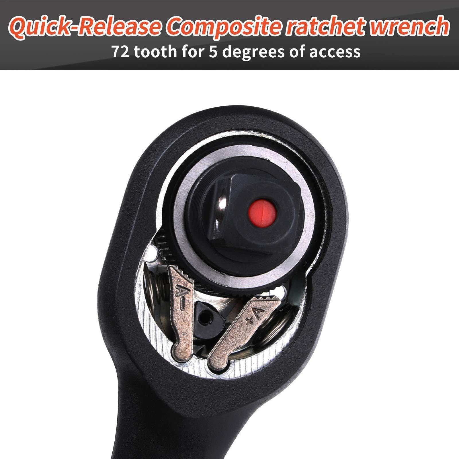 Set di chiavi a cricchetto, chiavi dinamometriche a cricchetto con manico, utensili di riparazione auto multifunzionali, chiavi a cricchetto con azionamento 3 volte per la maggior parte dei | Attacco da 1/4, 3/8, 1/2 pollici Attrezzo Manuale Reversibile c