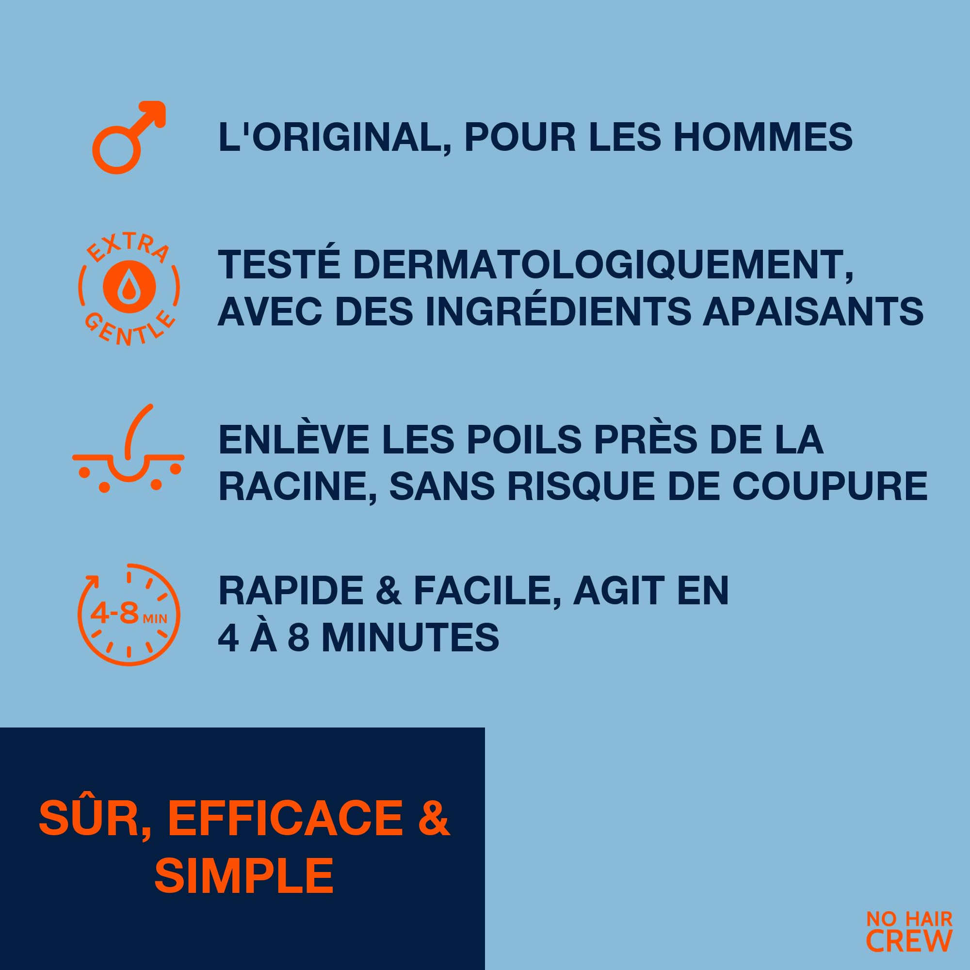 NO HAIR CREW Crème Dépilatoire Corps Homme Lot de 3 (3 x 200 ml) – Épilation Douce pour Torse, Dos et Aisselles – Sans Coupures ni Irritations