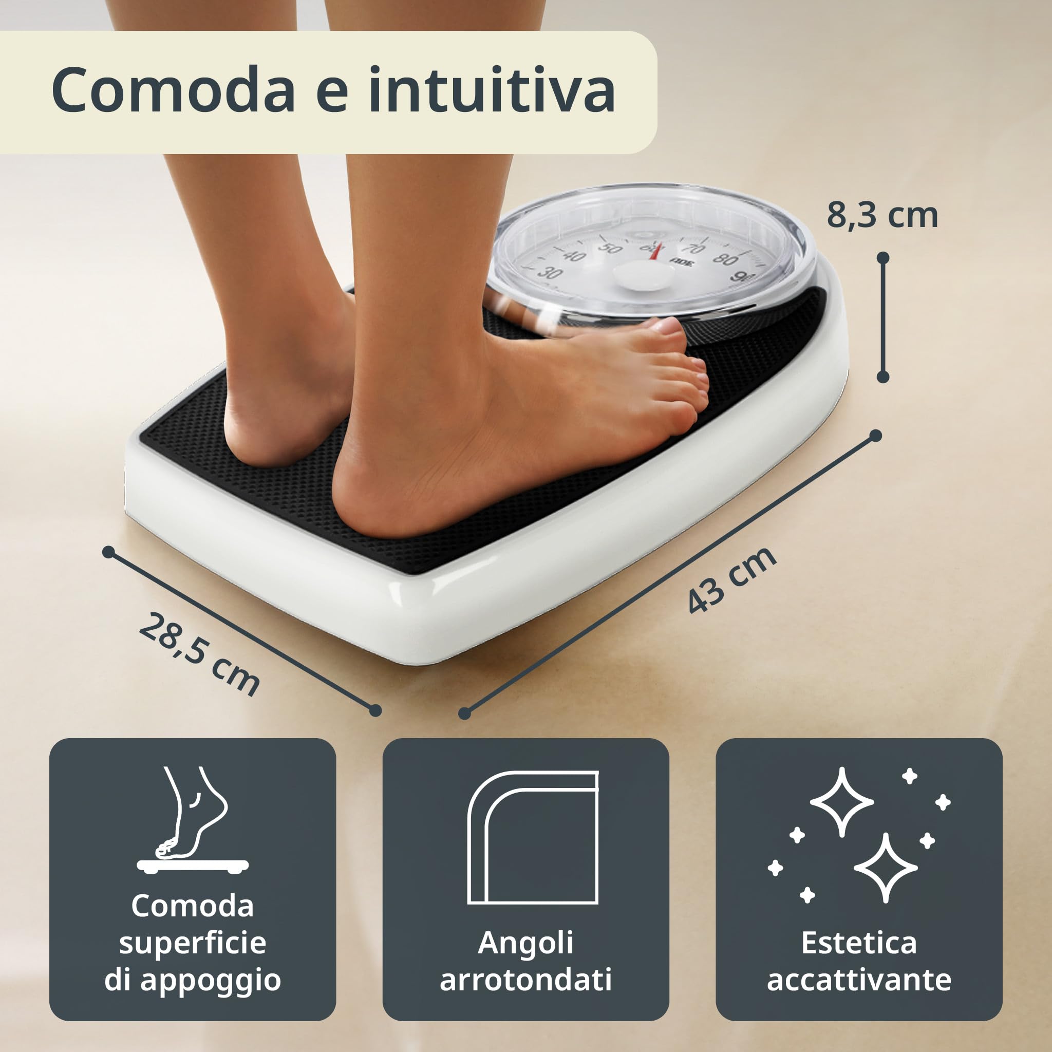 ADE Bilancia pesapersone meccanica in look retrò | superficie di pesata antiscivolo | bilancia pesapersone analogica con ampio display | senza batteria | fino a 136 kg | nero