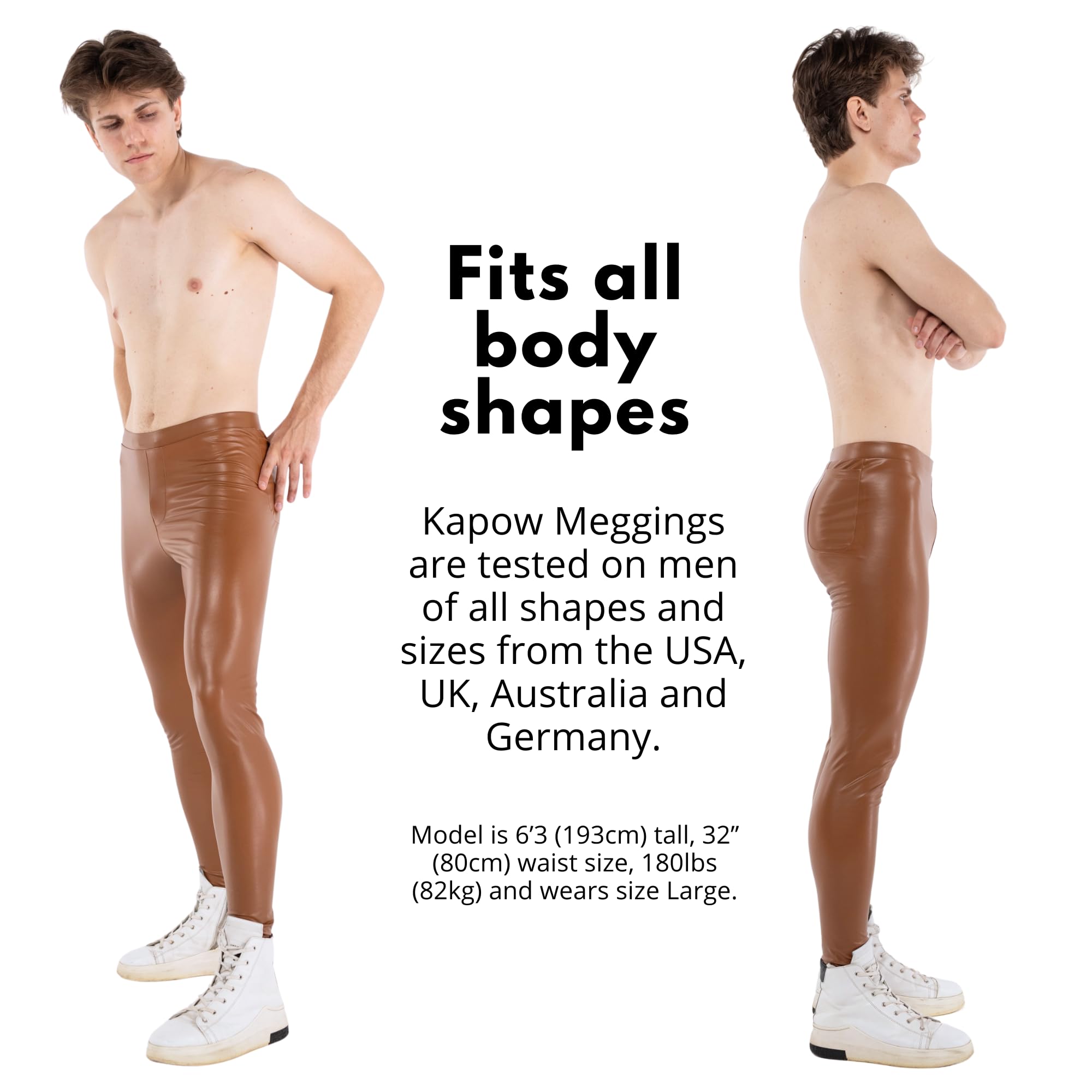 Kapow Meggings Leggings da Uomo in Similpelle Pantaloni Elasticizzati alla Moda, Stile Rock Star delle Feste e Streetwear, Comoda Pelle vegana