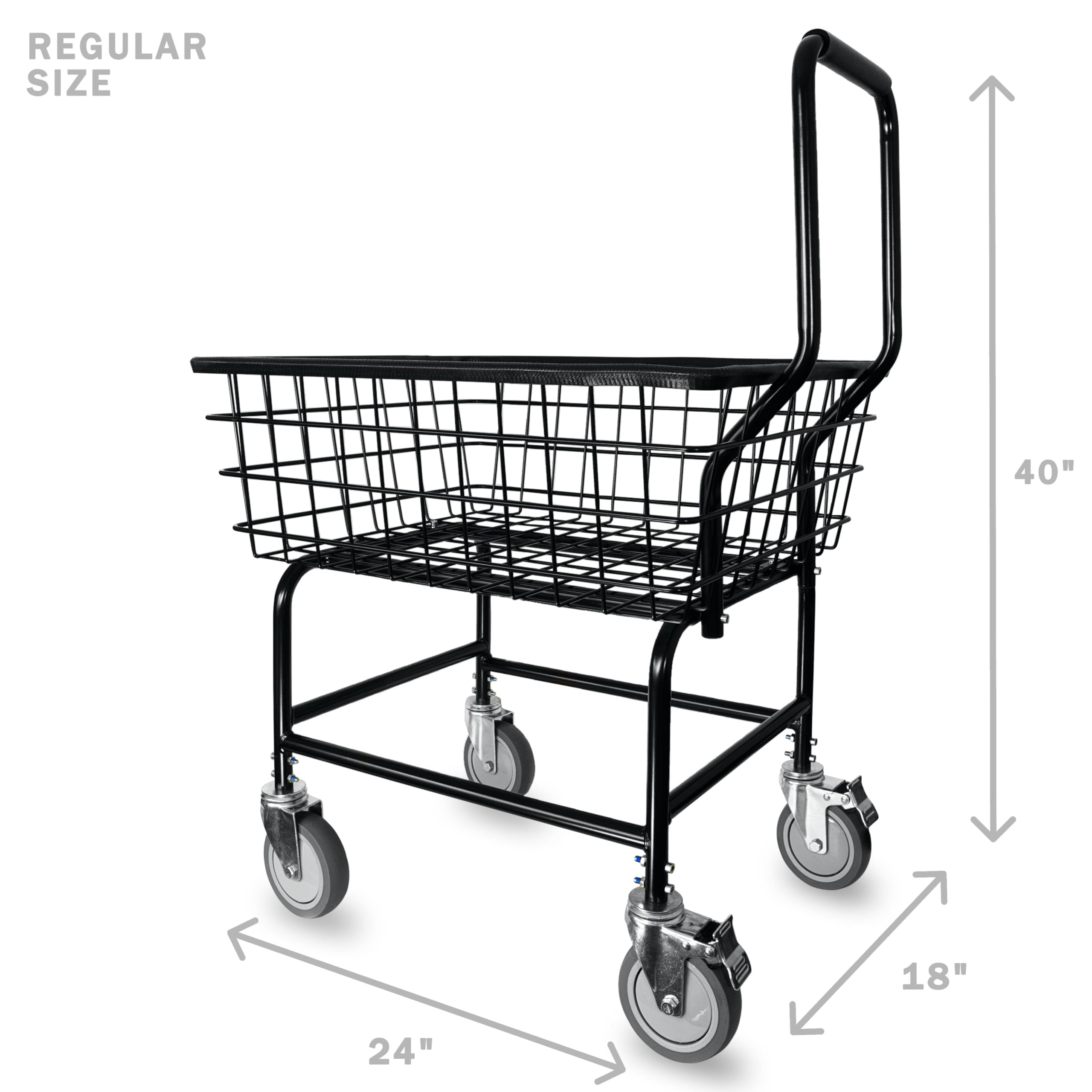 LVP Work Horse Chariot à linge commercial avec poignée amovible, chromé, taille normale, acier, roues anti-nœuds de 12,7 cm avec freins