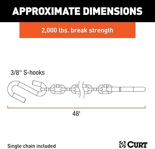 Miniatura 3 de CURT 80011 Cadena de seguridad para remolque de 48 pulgadas con ganchos en S de 3/8 pulgadas, resistencia a la rotura de 2,000 libras