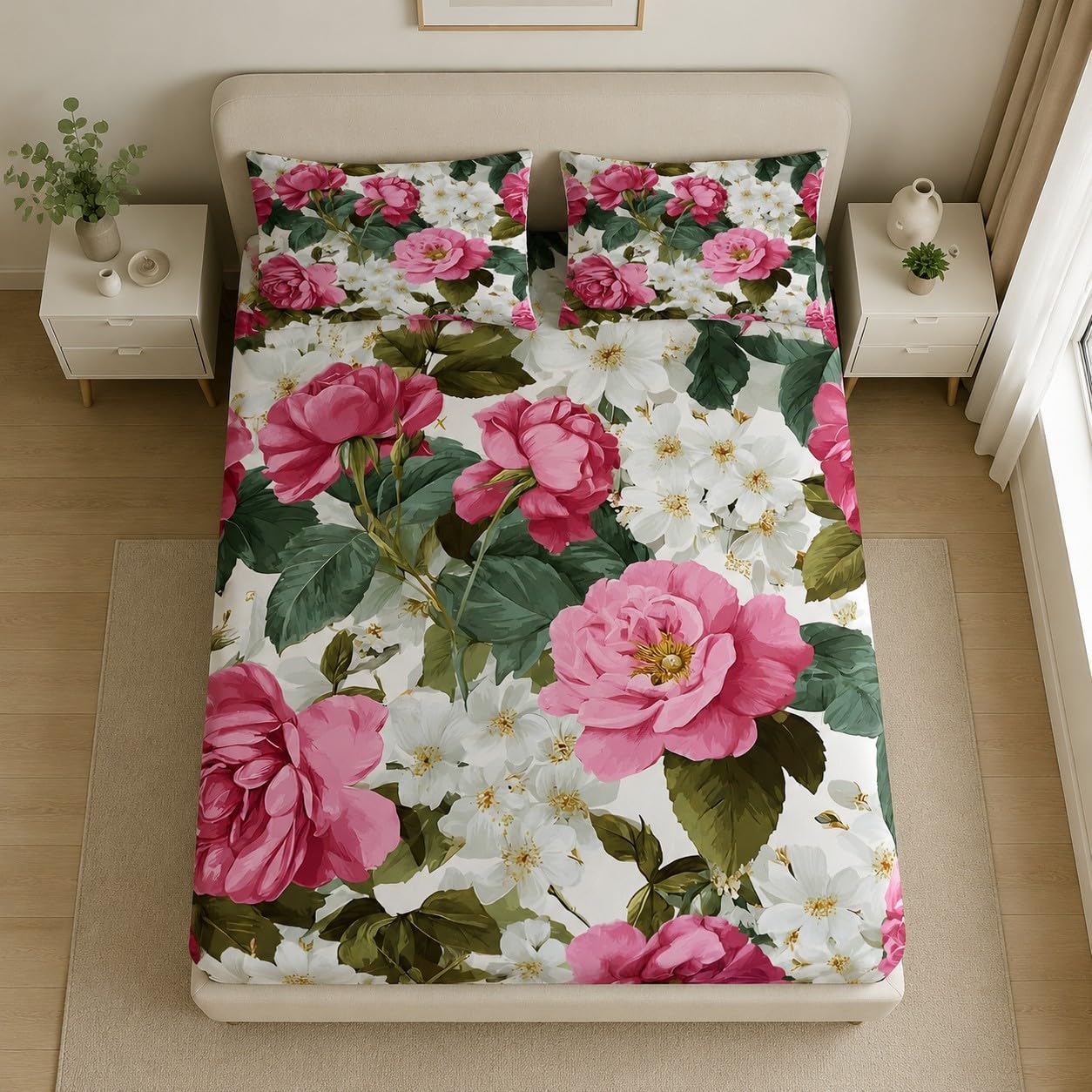 Lenzuolo con Angoli Matrimoniale Rosa Vintage 200x200 cm