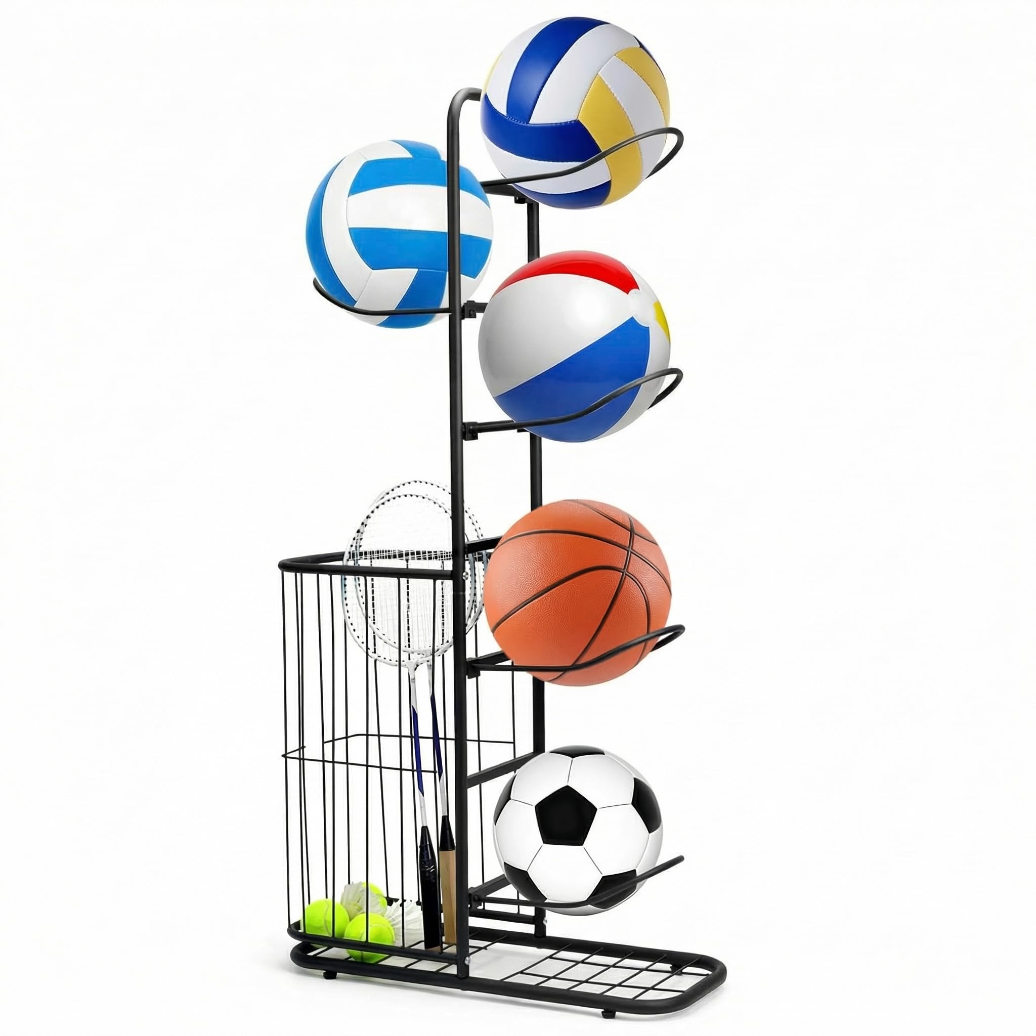 QWORK Estante de Almacenamiento de Baloncesto, Soporte para Pelotas, 116 x 23.5 x 58cm