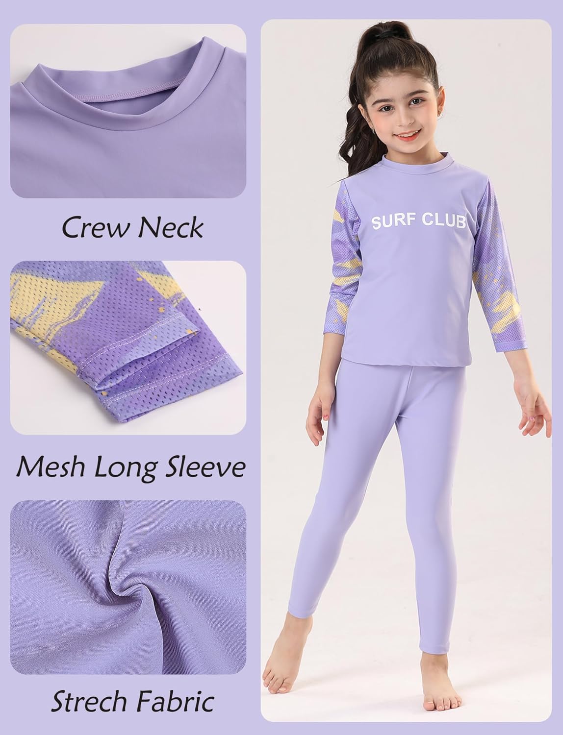 Happy Cherry Girls Rash Guard Swimsuit 3 Piece Long Sleeve Swim Shirt with Shorts Long Pants Bathing Suit Swimwear