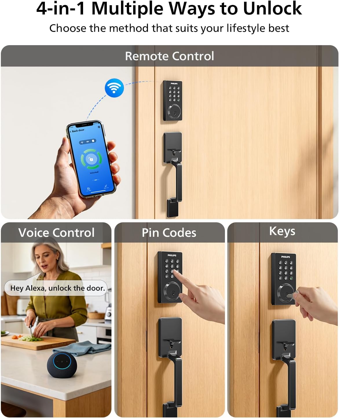 Philips Wi-Fi Smart Lock for Front Door, Keypad Door Lock with Handle, Built-in WiFi App Remote Control, Keypad Deadbolt Auto Lock for Front Door, Supports Alexa & Google, Matte Black 3 71N02aQYuRL. AC SL1500