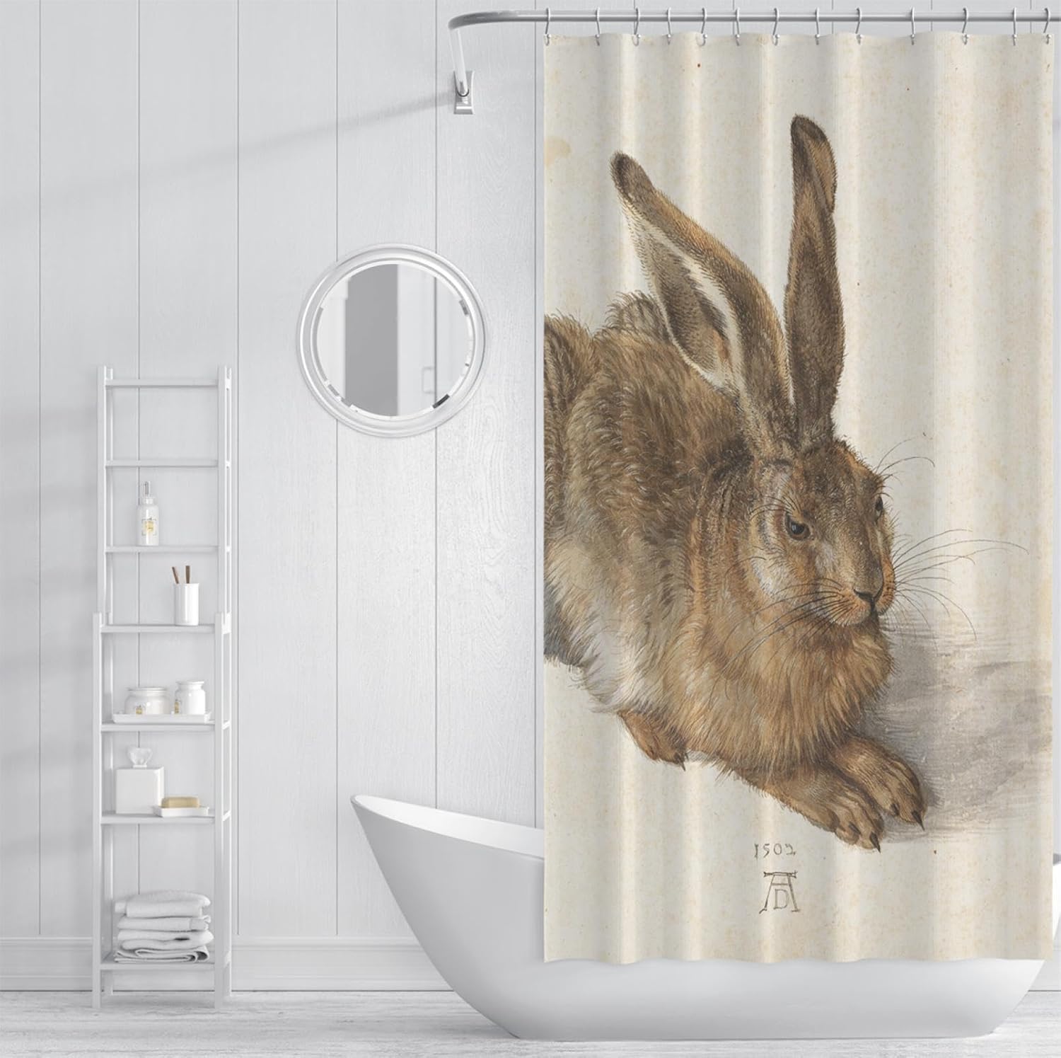 Khaki Shower Curtain Liner Brown Rabbit Pattern Bathroom Curtain Waterproof Washable Fabric Shower Curtains The Young Hare by Albrecht Dürer 78Wx96L