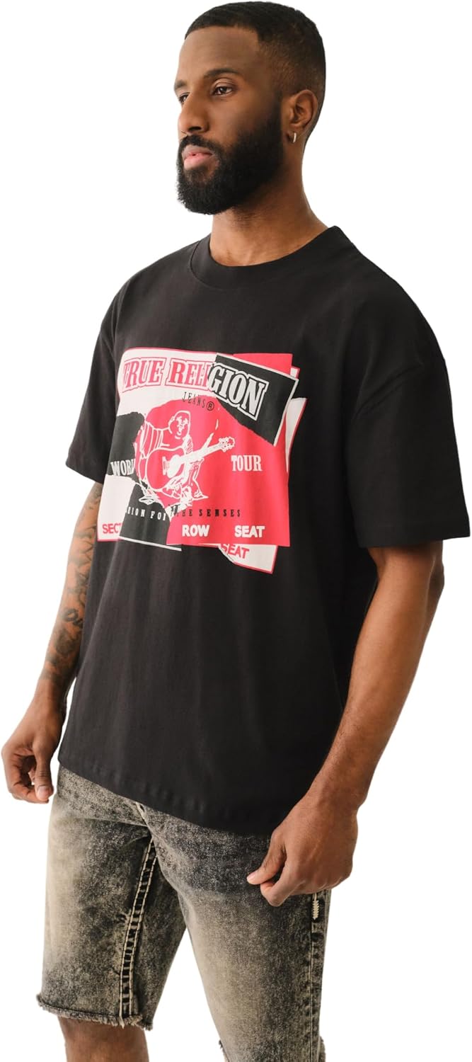 True Religion Men's Short Sleeve Torn SRS Tee - Casual Graphic T-Shirt