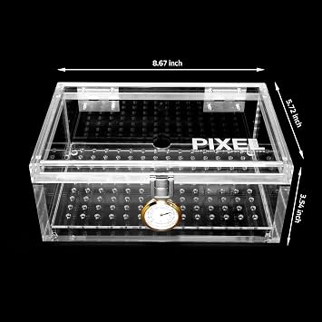 Pixel Cartel - Small Acrylic Cigar Humidor with Latch and Hygrometer - Holds 15-20 Cigars - Airtight and Mess Free - No Seasoning - No Activation - No Maintenance