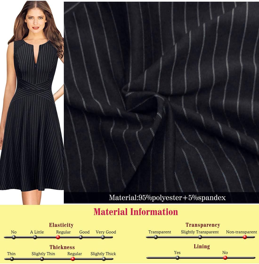 VFSHOW Womens Front Zipper Work Business A-Line Dress Elegant Professional Office Career Church Fit and Flare Skater Dresses