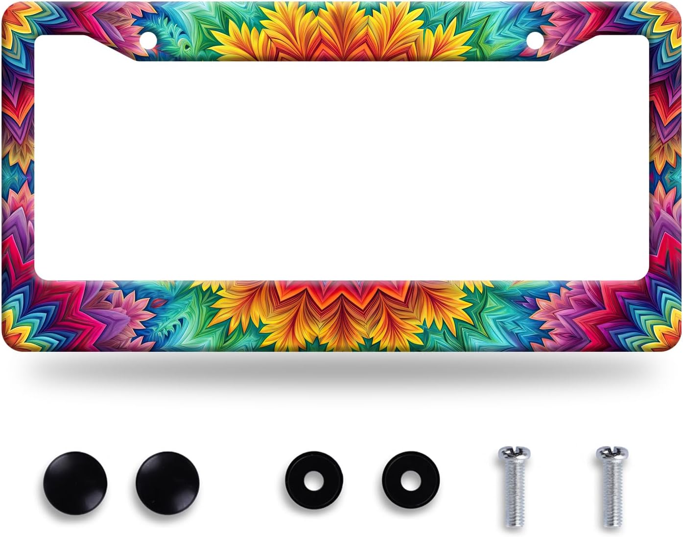 Hawaii Mandala Flowers License Plate Frame Colorful License Plate Holder