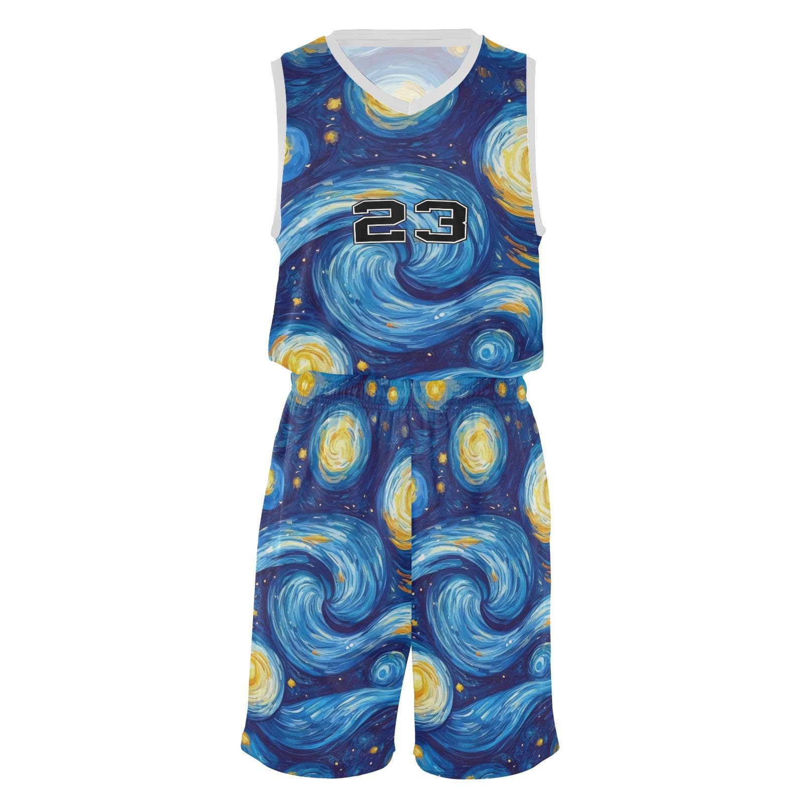 FLildon Van Gogh Style Starry Night Boys Basketball Jersey Set Tank Top Shorts Tracksuit Sport Training Suit for Kids, L