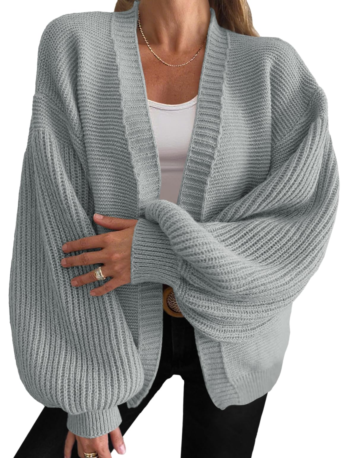 Cicy Bell Womens Oversized Cardigan Sweaters Trendy Open Front Long Lantern Sleeve Chunky Knit Sweater