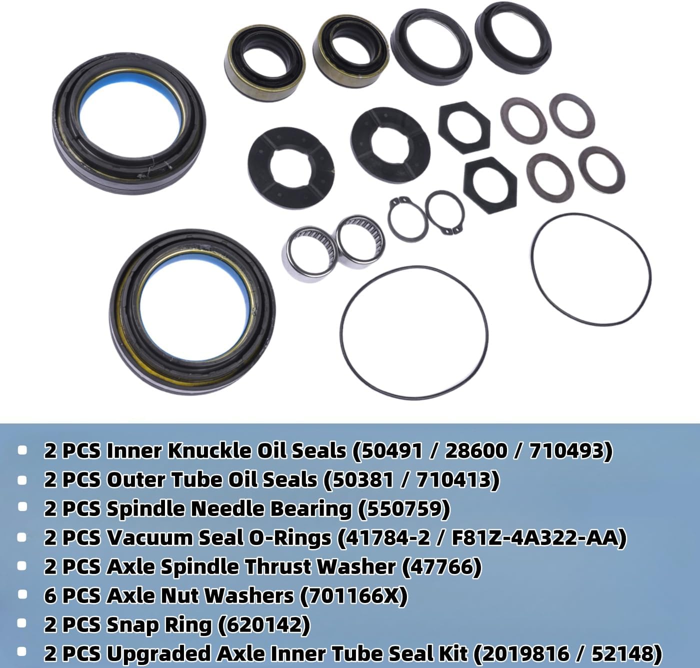 Outer Axle Dust Seal Inner Tube Seal Snap Ring Needle Bearing Thrust Washer Seals Kit Replacement for Ford Super Duty Excursion F250 F350 F450 F550 1998-2004 Dana 50/60 Axles 701166X 620142 Vahaha