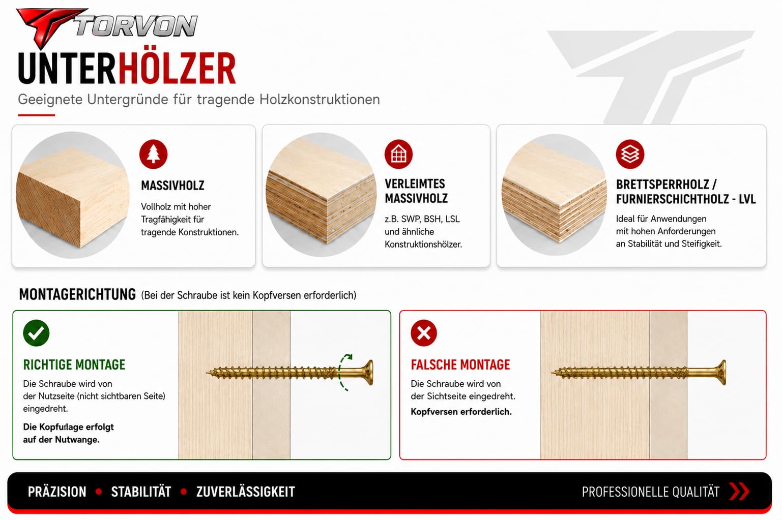 Lot de 100 vis de construction de qualité supérieure - 6,0 x 300 mm - Tête fraisée TX30 - Filetage complet - Vis à bois jaune galvanisé - Pour bois massif KVH BSH CLT - Avec embout