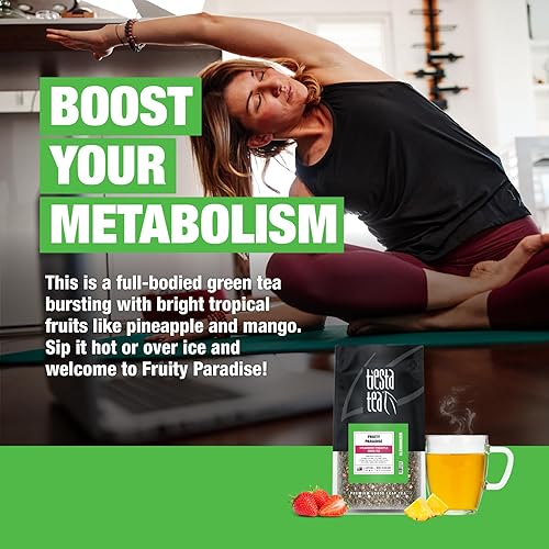 Miniatura 3 de Tiesta Tea Fruity Paradise Té verde de hojas sueltas de fresa y piña cafeína media té caliente y helado bolsa a granel de 1 libra 200 tazas