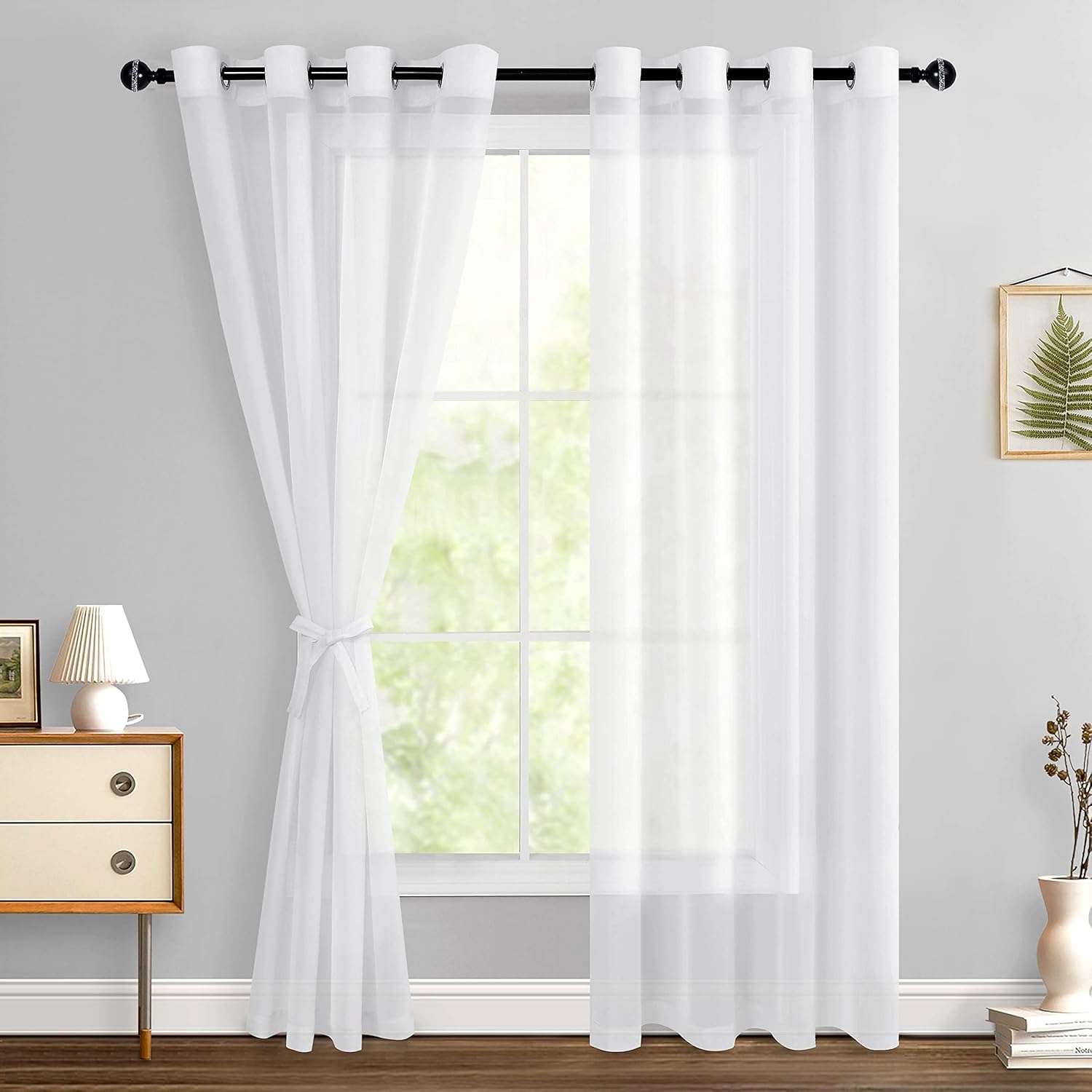 Hiasan Sheer Curtains for Bedroom with Tiebacks, Light Filtering Airy Breathable Voile Drapes Lightweight Grommet Window Curtains for Living Room, Sliding Glass Door, Off White, W52 x L84, 2 Panels 52"W x 84"L (Pack of 2) Off White