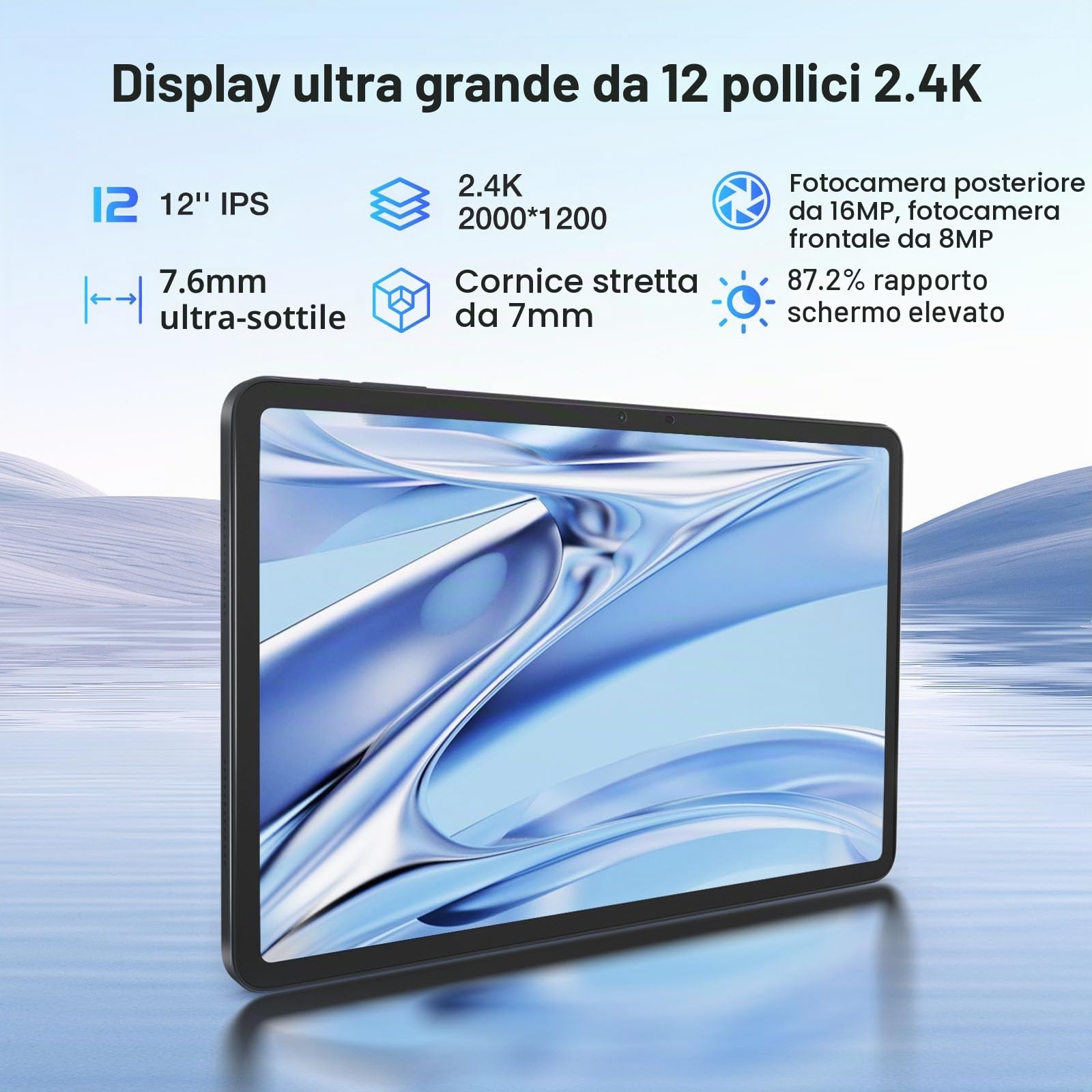 T20 Ultra Tablet Android 13, 12 pollici, 32 GB + 256 GB (TF 2TB) Helio G99 Octa-Core Tablet Touch 10800 mAh, Display 2.4 K, 16 MP+8 MP, 4G LTE /5G WiFi Tablet Gaming, GMS/GPS/Widevine L1