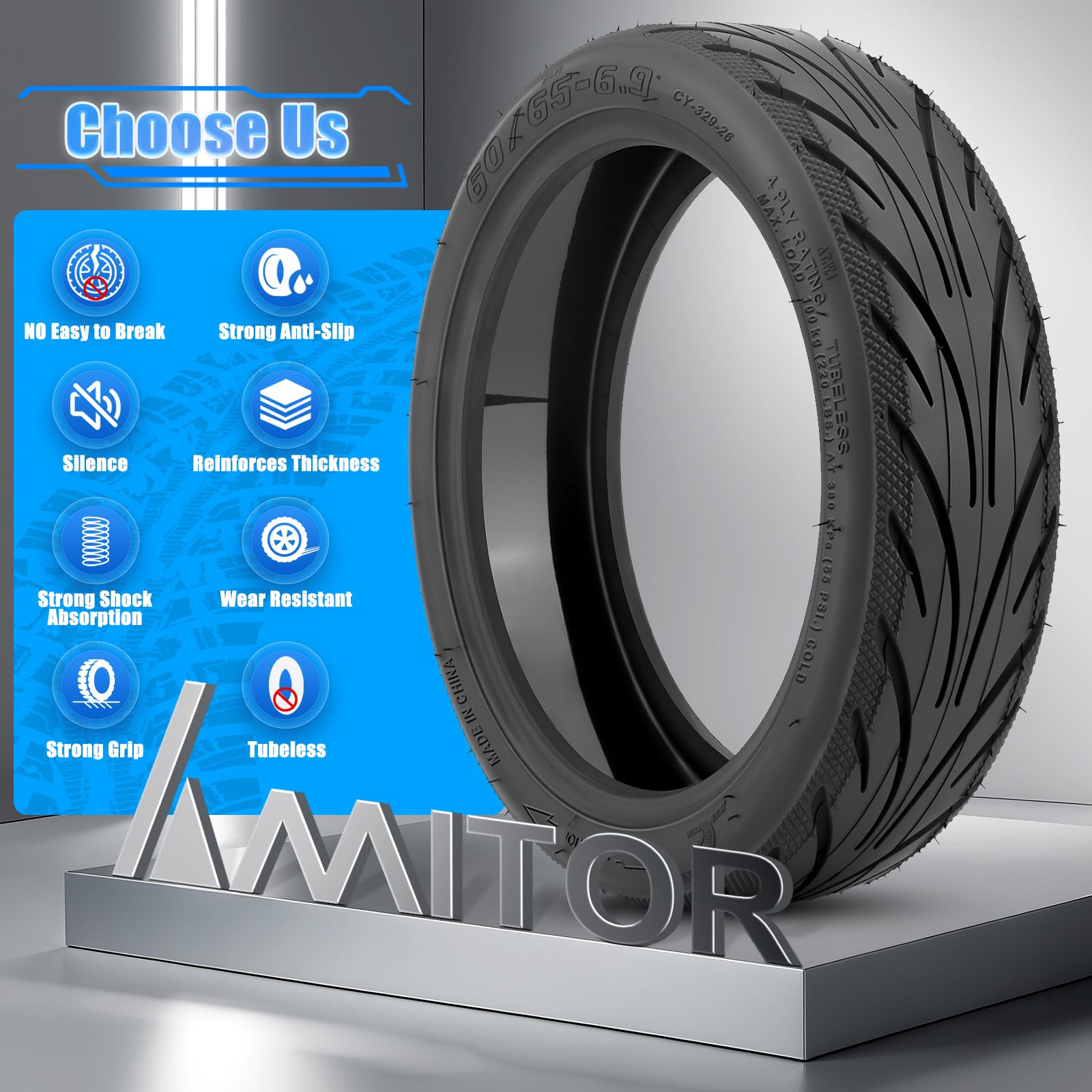 Pneu Tubeless 60/65-6.9 Auto-Réparant pour Ninebot Max G2 Trottinette Electrique, Pneu Sans Chambre à Air 10 Pouces 60/65-6.9 avec Valve, Anti-Crevaison & Anti-Usure & Anti-Dérapant, 1PCS