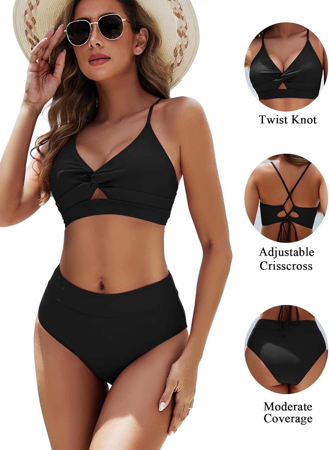 Women's High Waisted Bikini Set Two Piece Twist Knot Swimsuit Criss Cross Bathing Suit - Image 6