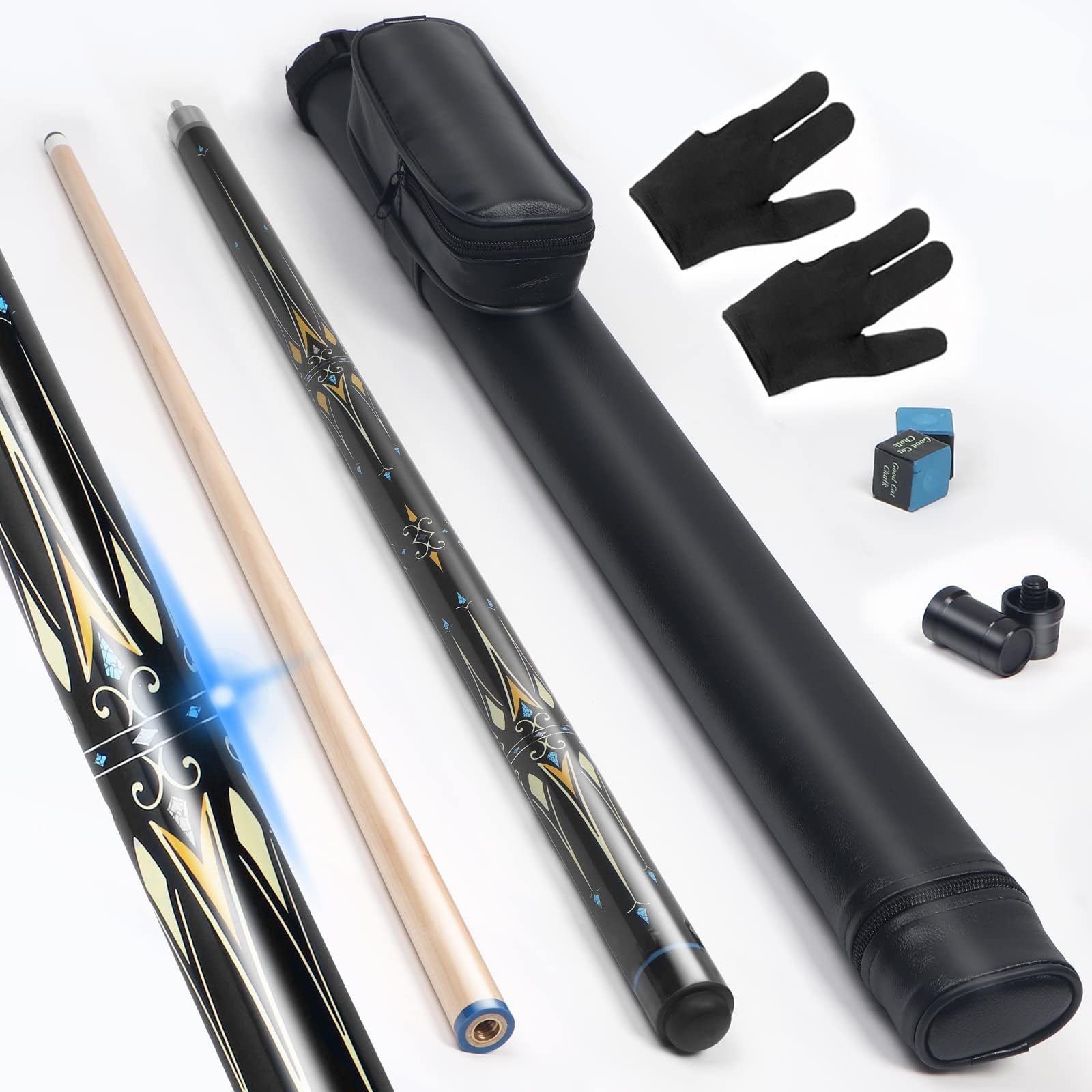 lotmusic Pool Stick with Telescopic Fiber Extension Cue,58 Inch Professional Pool Cue Stick Set with Black Pool Cue Case & Billiards Accessories