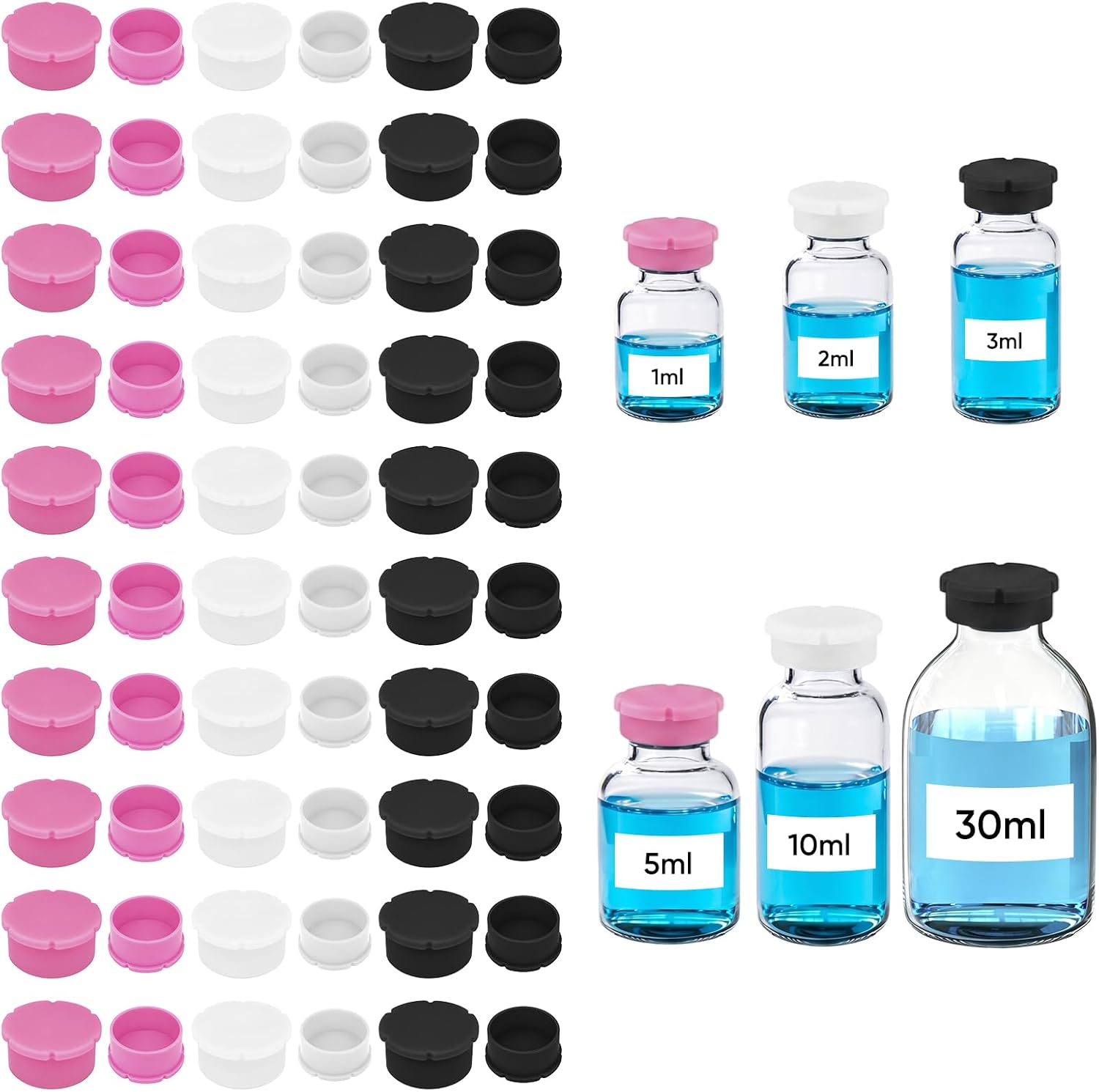 3ml & 5ml Vial Caps, Peptide Vial Caps, （20+20+20) PCS,(Black &White& Pink)