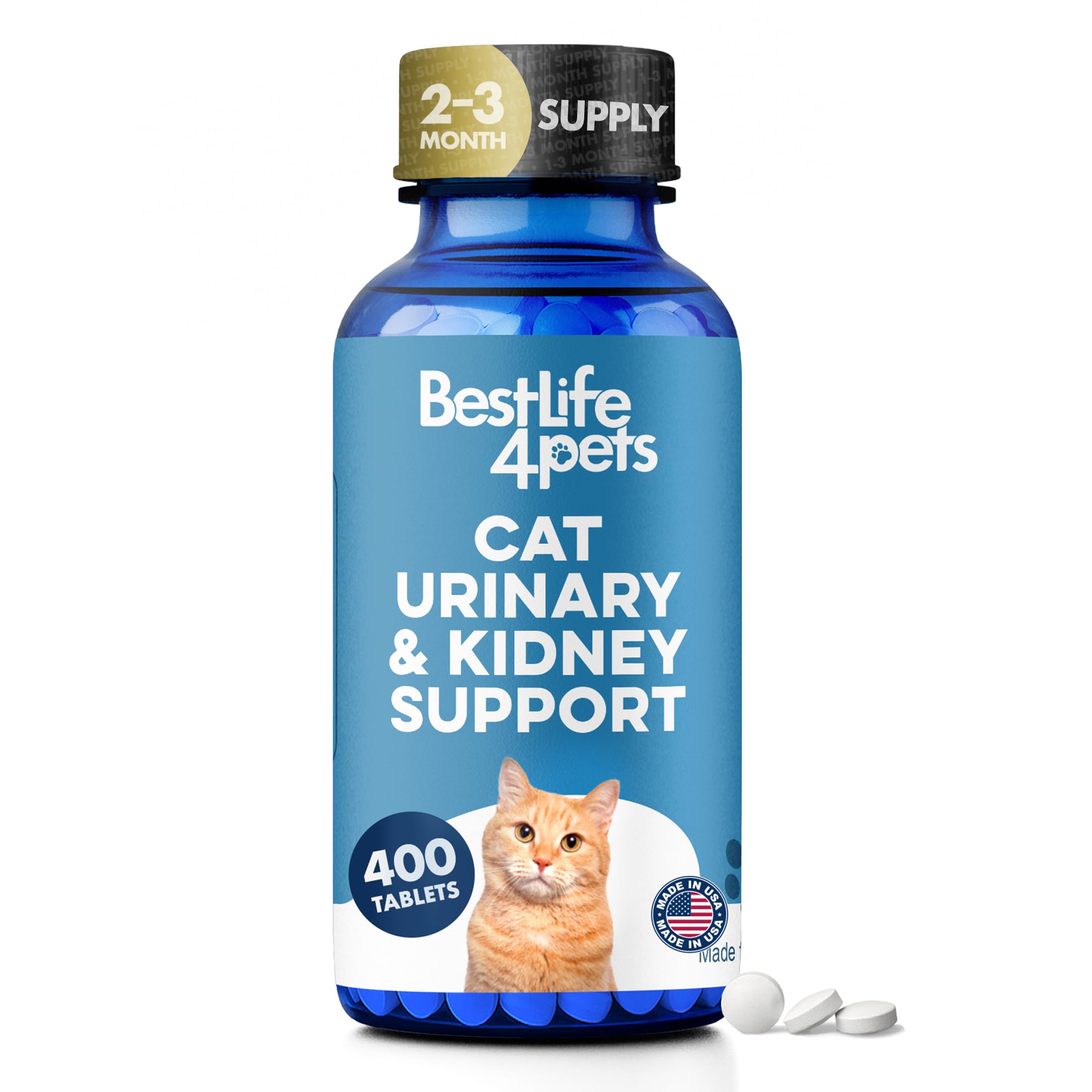 BestLife4Pets Cat Uti Urinary Tract Infection & Kidney Support Treatment - All Natural Feline Medicine - Improves Renal Health And Bladder Control (450 Pills)
