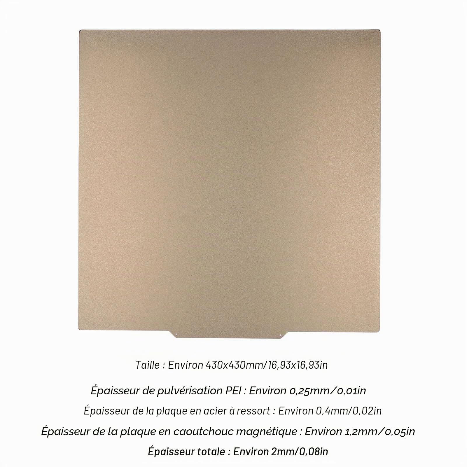 Feuille PEI 430 X 430 Mm pour Imprimante 3D 2Max pour Neptune 3Max/4Max, Plaque de Construction Magnétique en Acier PEI Flexi Peinte en Poudre, Résistance à la Chaleur de
