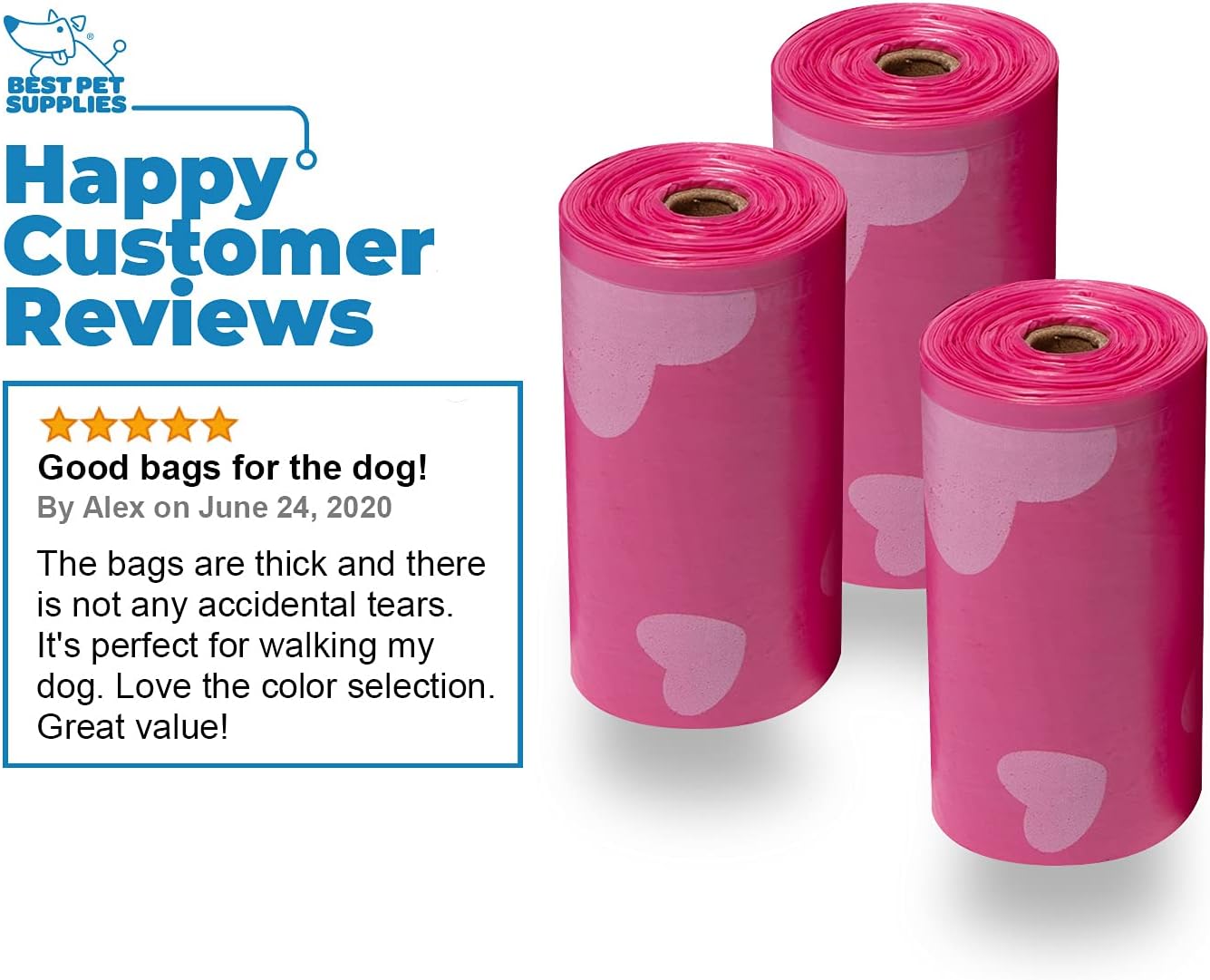 Best Pet Supplies Dog Poop Bags for Waste Refuse Cleanup, Doggy Roll Replacements for Outdoor Puppy Walking and Travel, Leak Proof and Tear Resistant, Thick Plastic - Pink Heart, 150 Bags (PH-150B) : Pet Supplies