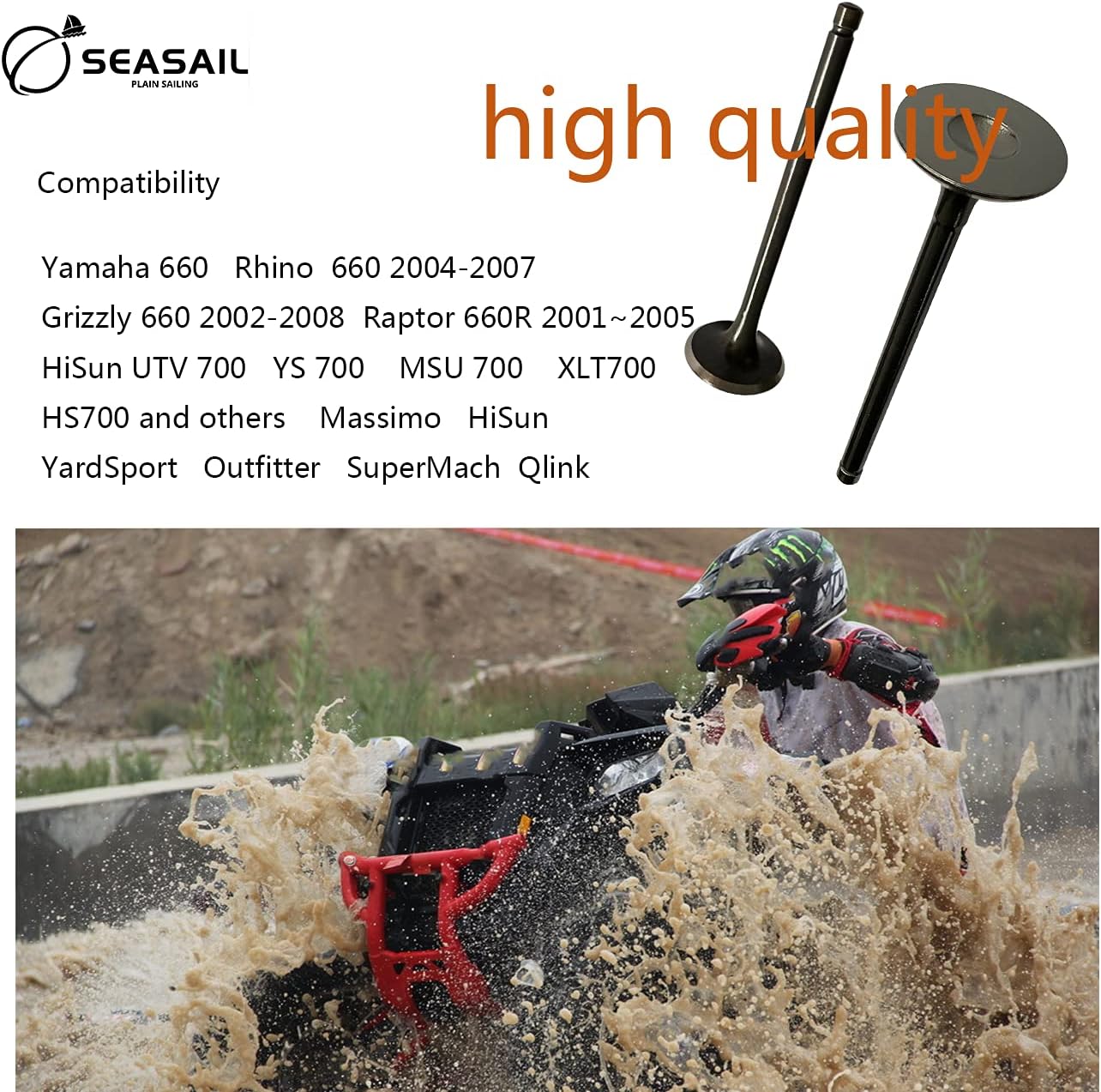 Engine Intake Exhaust Valve set with seal Replacement for YAMAHA RHINO GRIZZLY 660 2001-2008 HiSun Massimo MSU Bennche UTV 700 750