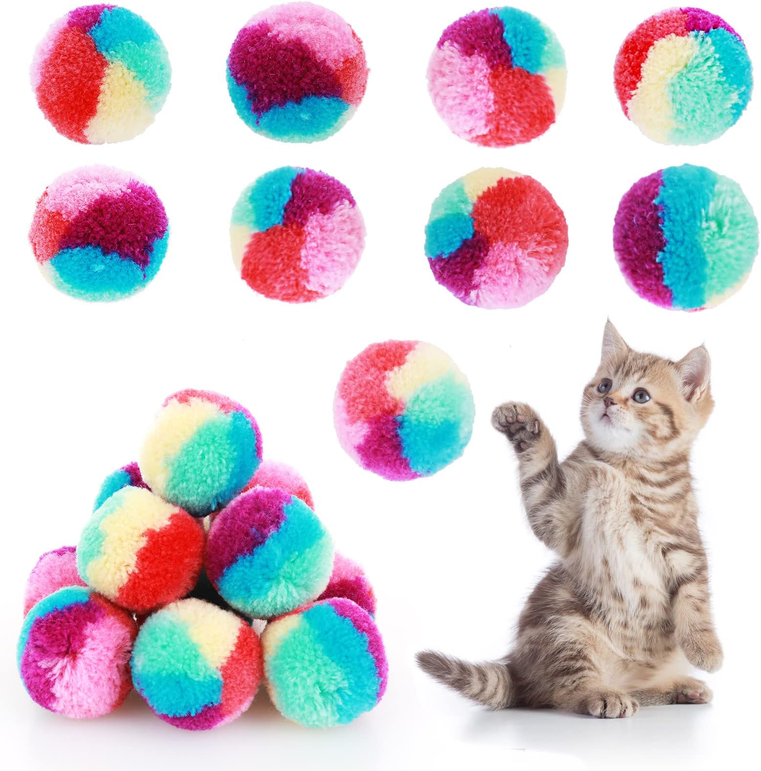 Molain Cat Toy Balls, Soft Cat Balls 1Inch Kitten Pom poms Ball Cat