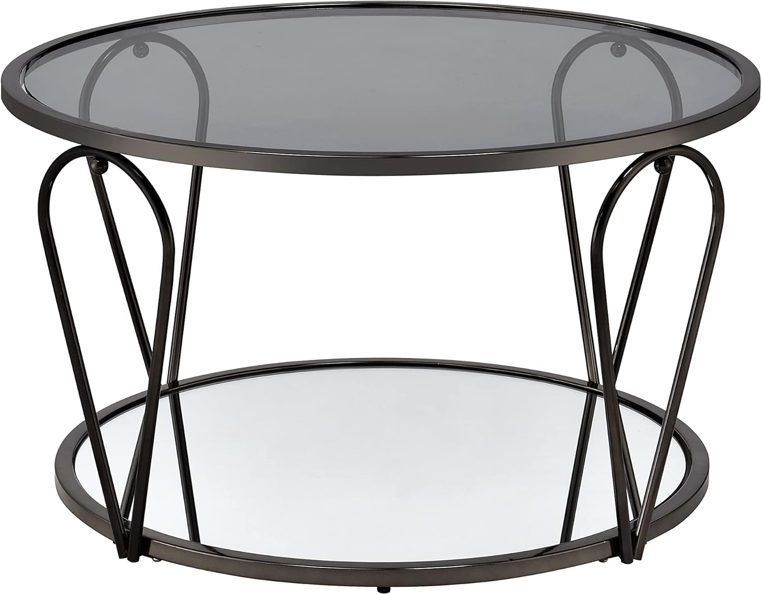 Furniture of America Pacific Luxury Glam 1-Shelf Glass Top 32 in. Round Coffee Table for Living Room, Bedroom, Reception Room, Black Nickel and Gray