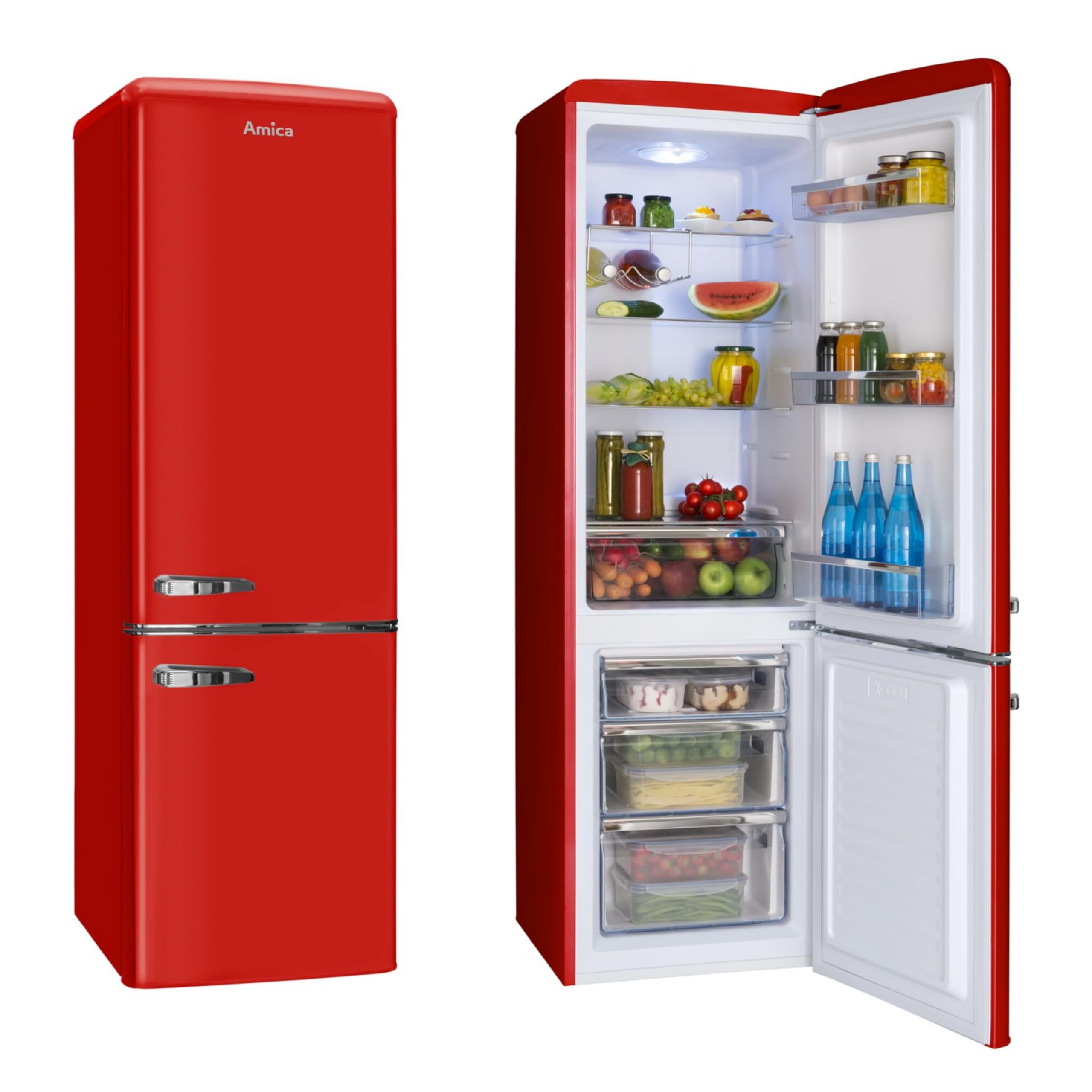 Amica Réfrigérateur combiné rétro 244 L 181 x 55 x 62 cm Rouge Éclairage LED