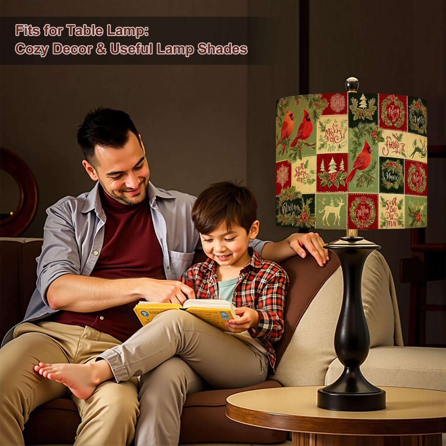 Red Lampshades Christmas Lamp Shades Boho 1 Pack Christmas Holiday Cardinals Trees Festive Decorations Red Light Shade for Table Lamps Floor Lamps Drum Lamp Shades Lampshade Replacement