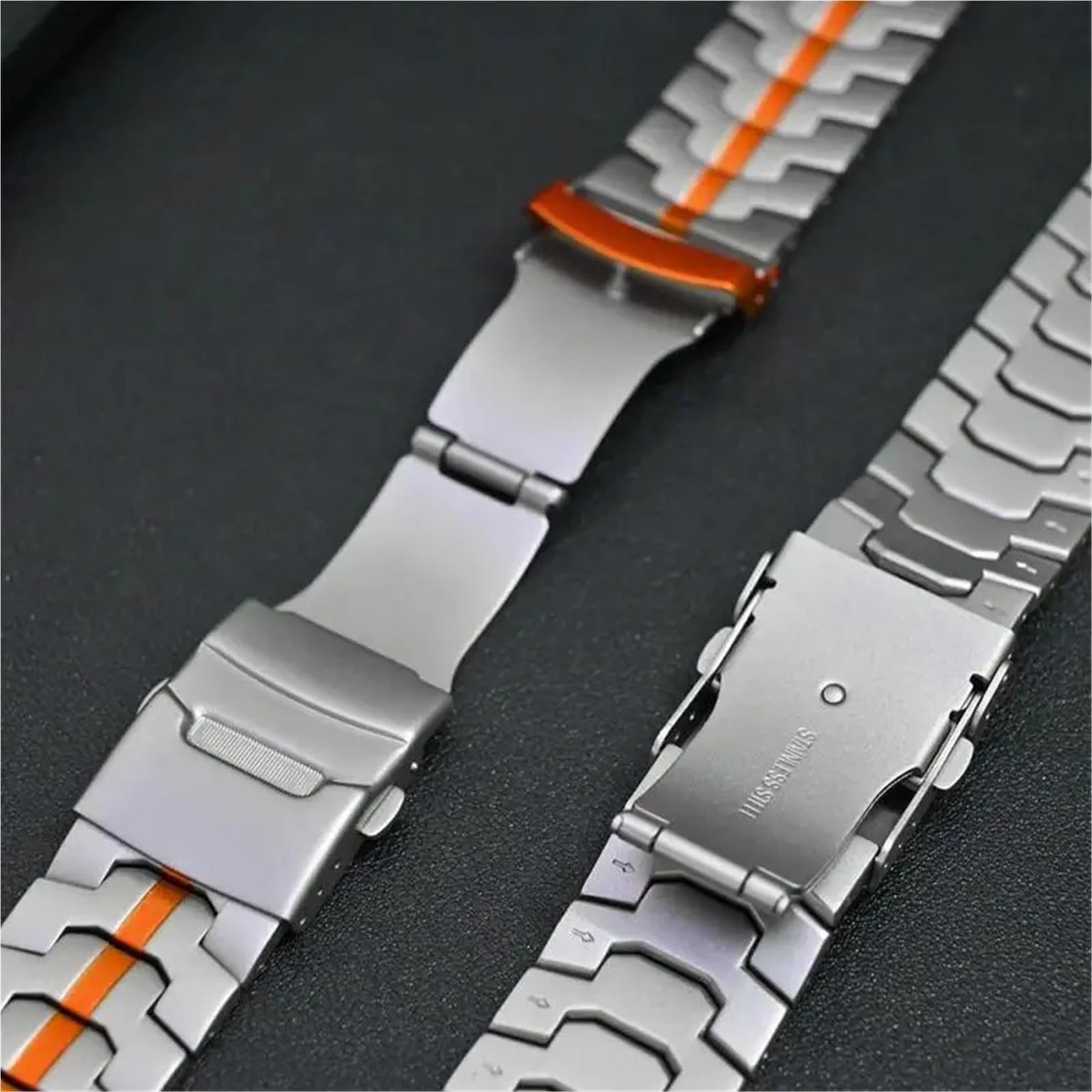 Edelstahl-Uhrenarmband, 20 mm, 22 mm, Metall-Ersatz (silber-orange_22 mm)