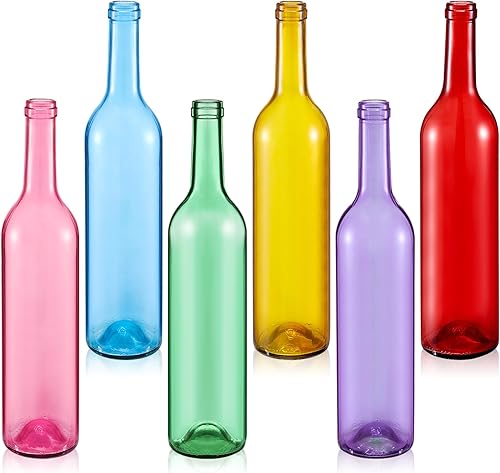 Zhehao 6 botellas de vino vacías decorativas de 25.4 fl oz, botellas de vidrio de colores de verano para botella de árbol para jardín, exterior,